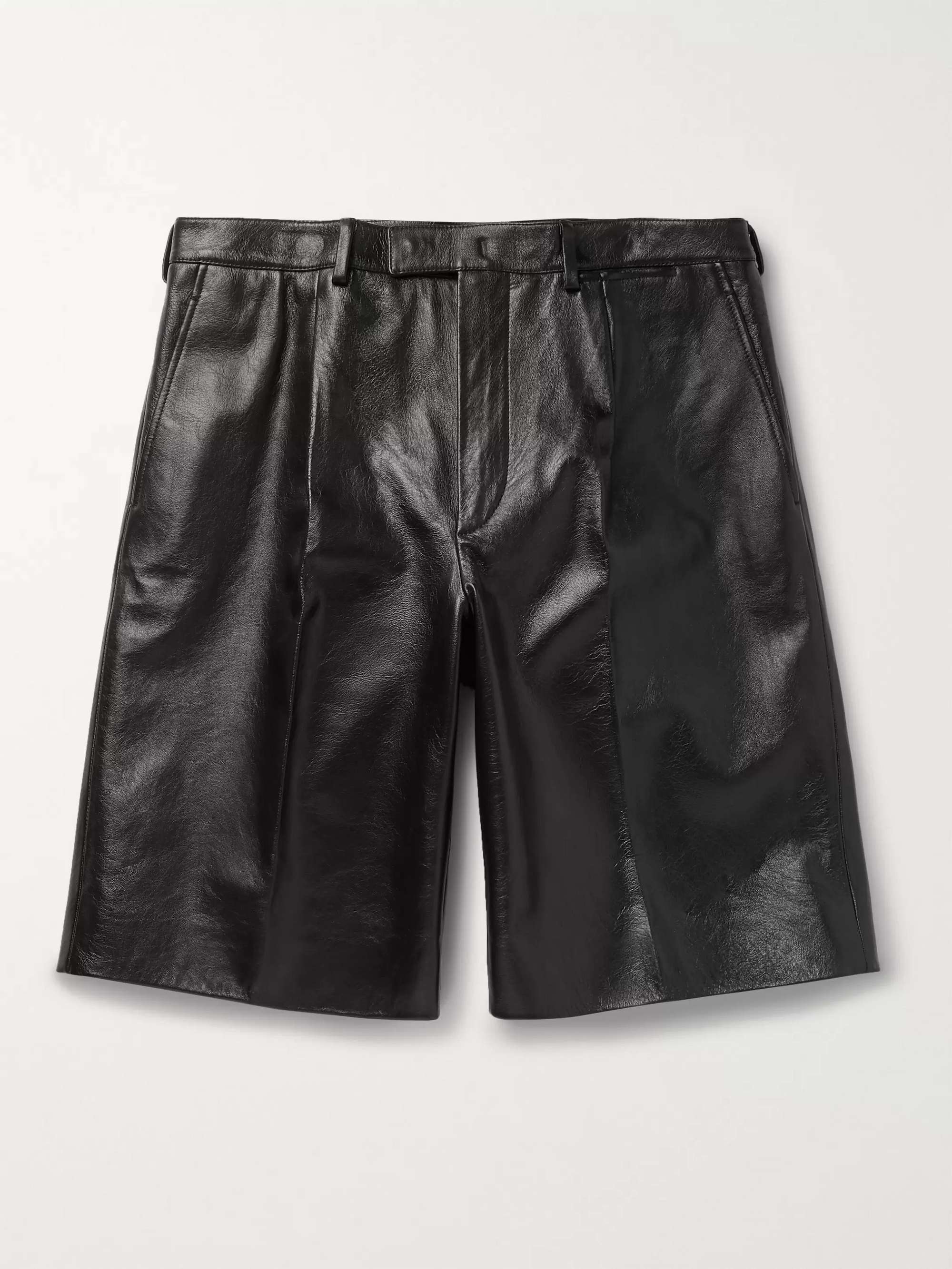 PRADA Black Wide-Fit Leather Shorts for Men | MR PORTER