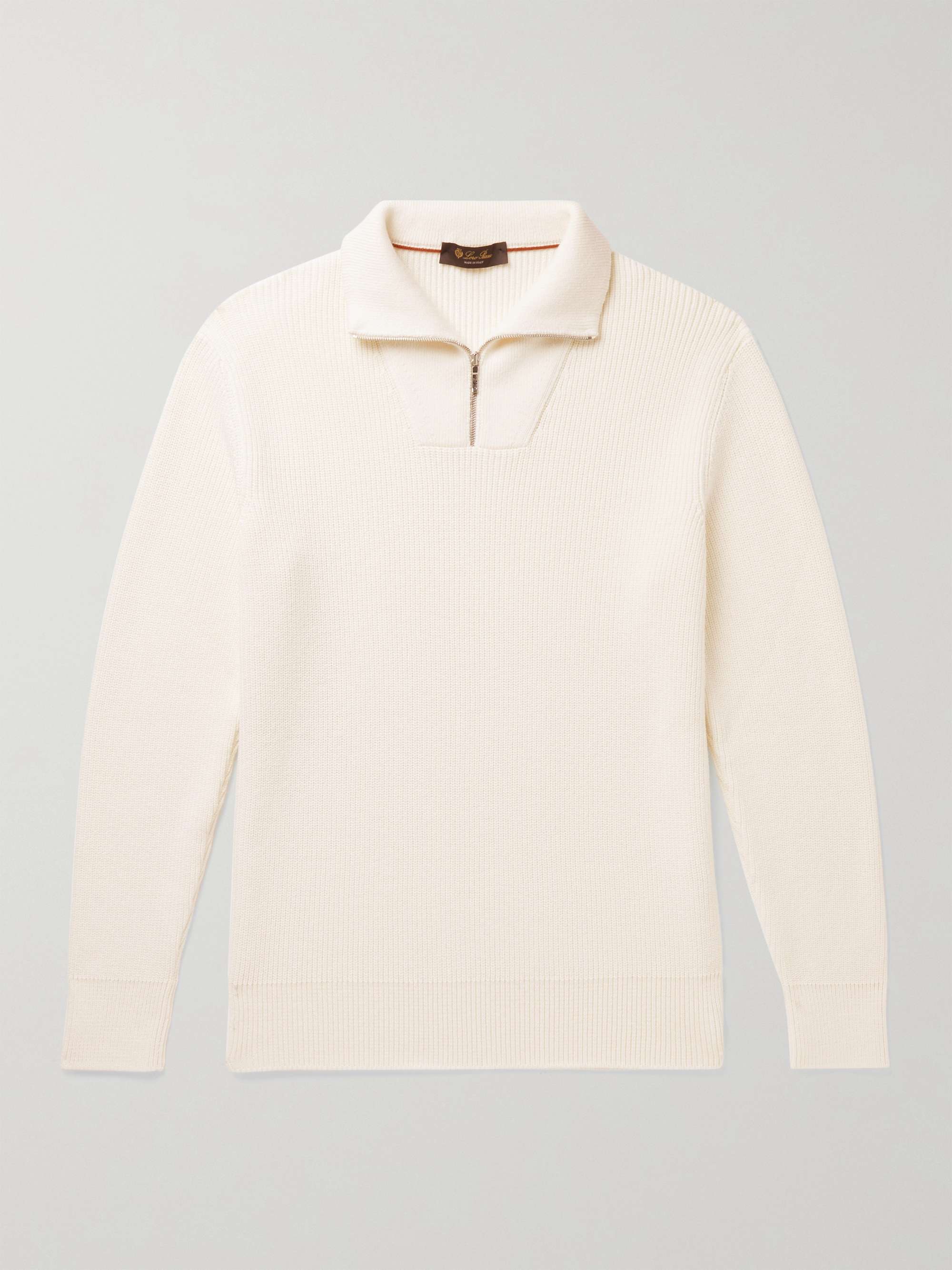 LORO PIANA Ribbed Cotton and Silk-Blend Half-Zip Sweater for Men | MR PORTER