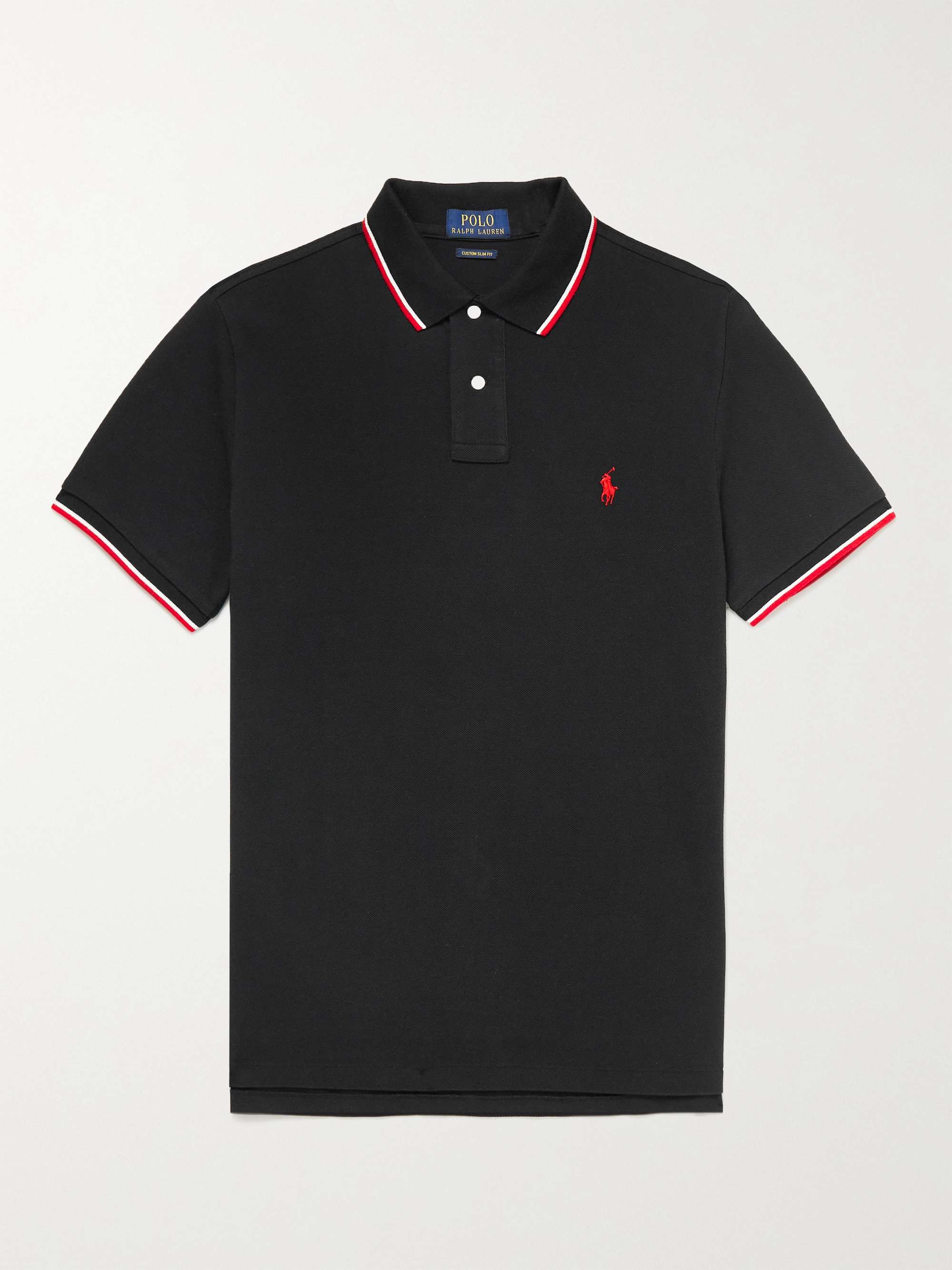 Black Slim-Fit Contrast-Tipped Cotton-Piqué Polo Shirt | POLO RALPH LAUREN  | MR PORTER