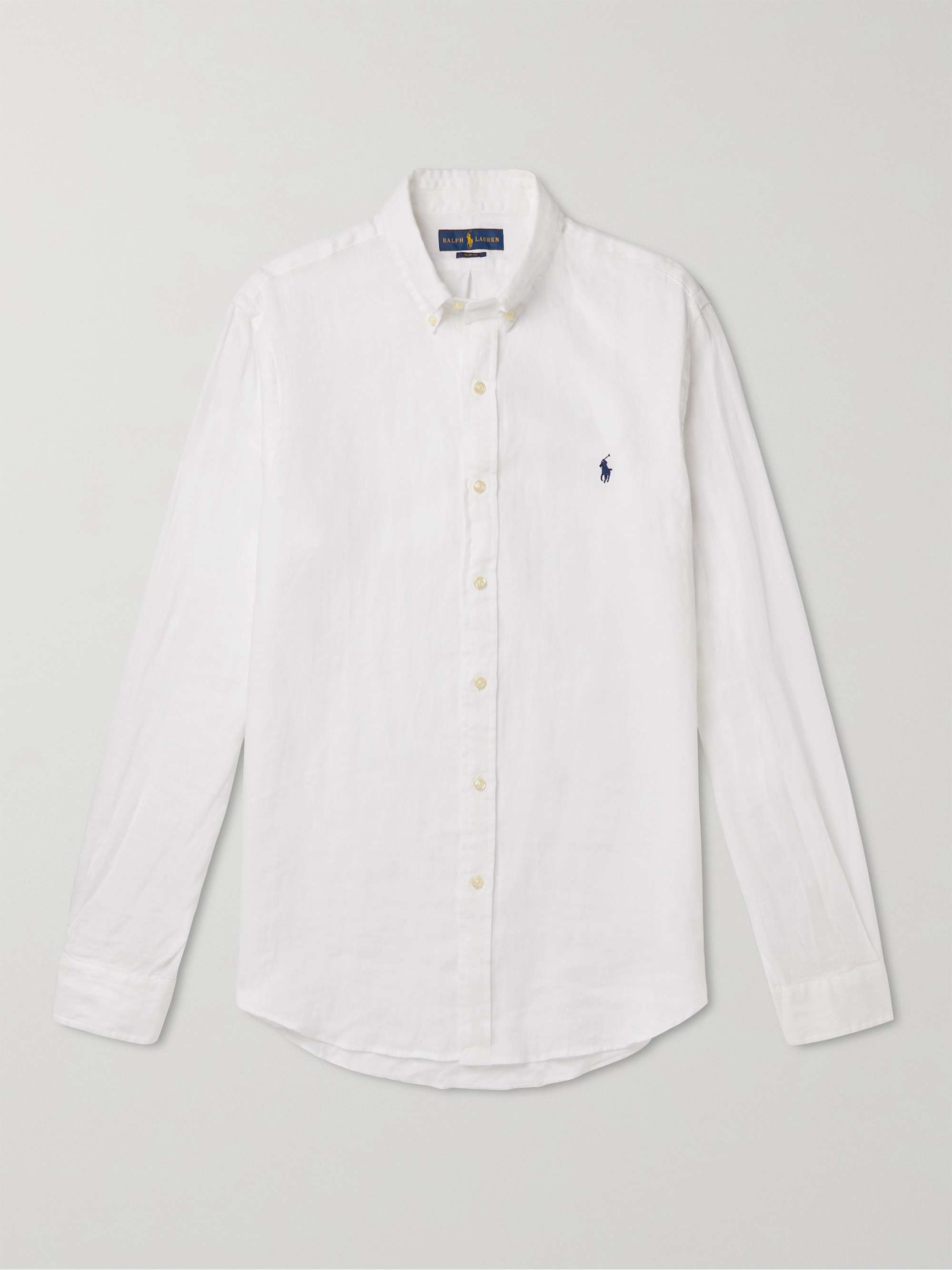 Camicia slim-fit con collo button-down in lino con logo ricamato POLO RALPH  LAUREN da uomo | MR PORTER