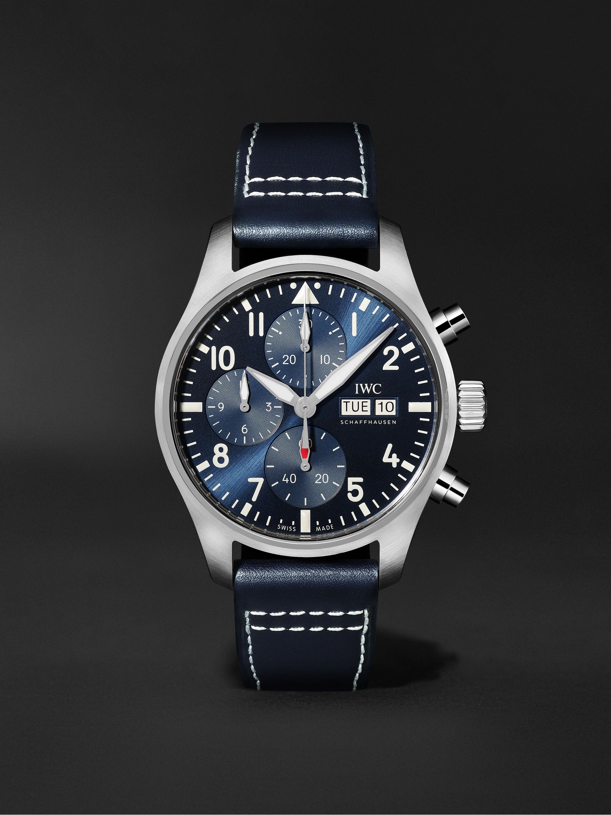 أزرق ساعة كرونوغراف Pilot's Watch الأوتوماتيكية بقطر 41 مم من الفولاذ  المقاوم للصدأ والجلد، الرقم المرجعي IW388101 | IWC SCHAFFHAUSEN | MR PORTER