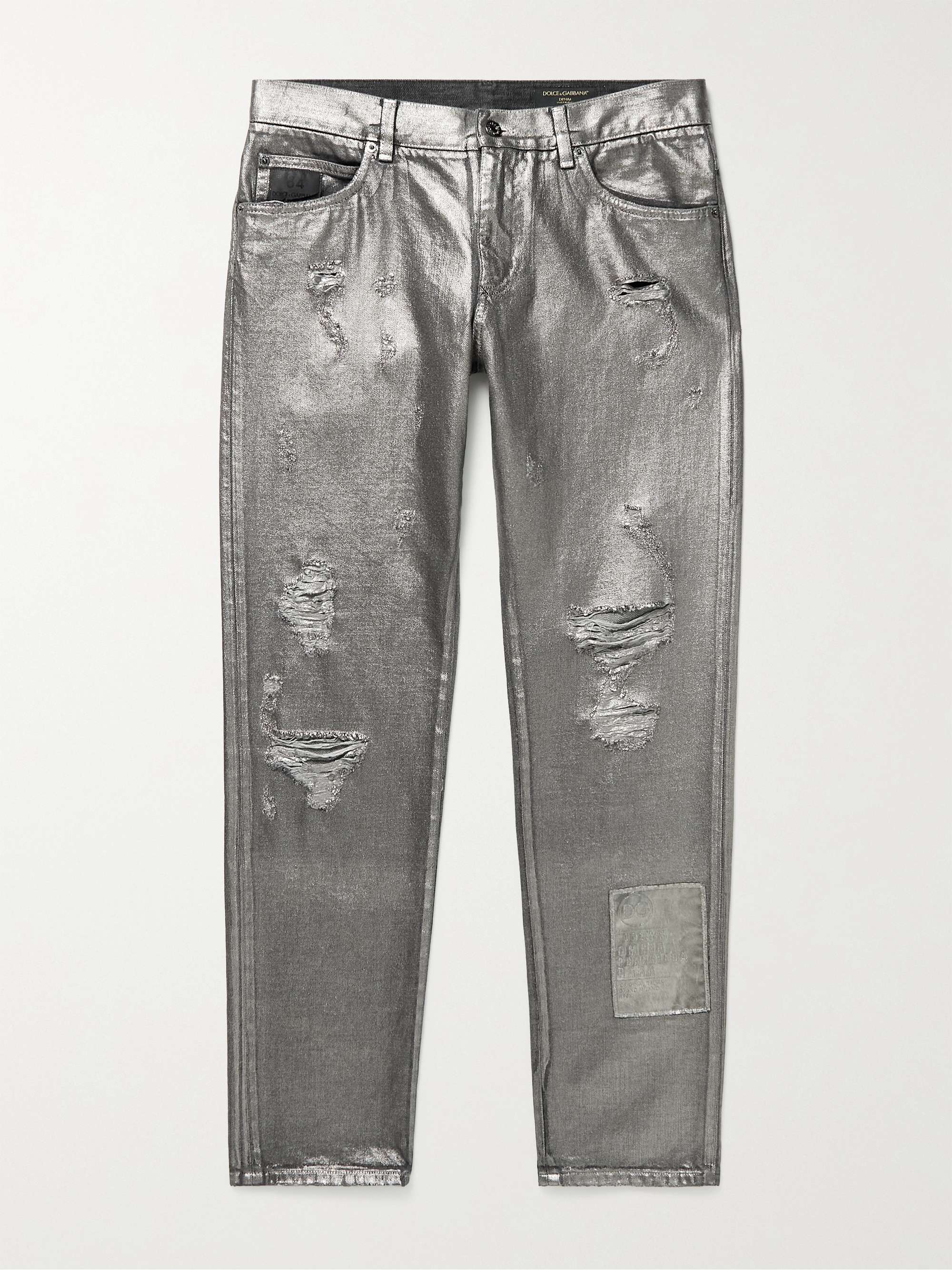 DOLCE & GABBANA Straight-Leg Distressed Metallic Coated Jeans for Men | MR  PORTER