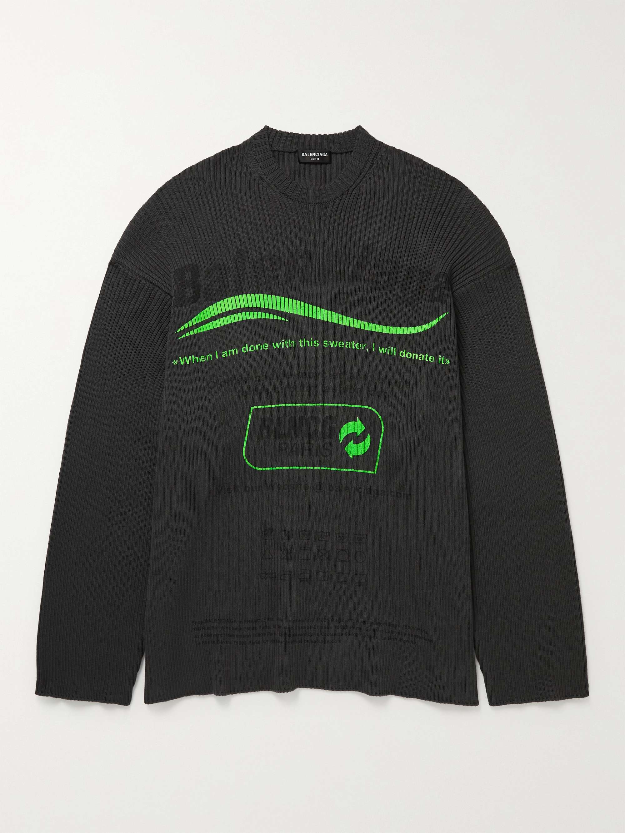 BALENCIAGA Oversized Logo-Print Ribbed Cotton Sweater for Men | MR PORTER