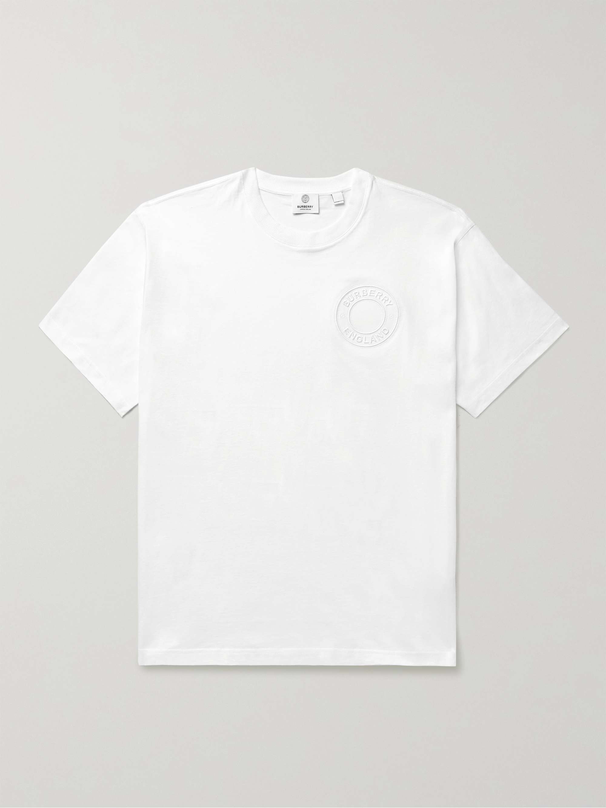 White Logo-Embroidered Cotton-Jersey T-Shirt | BURBERRY | MR PORTER