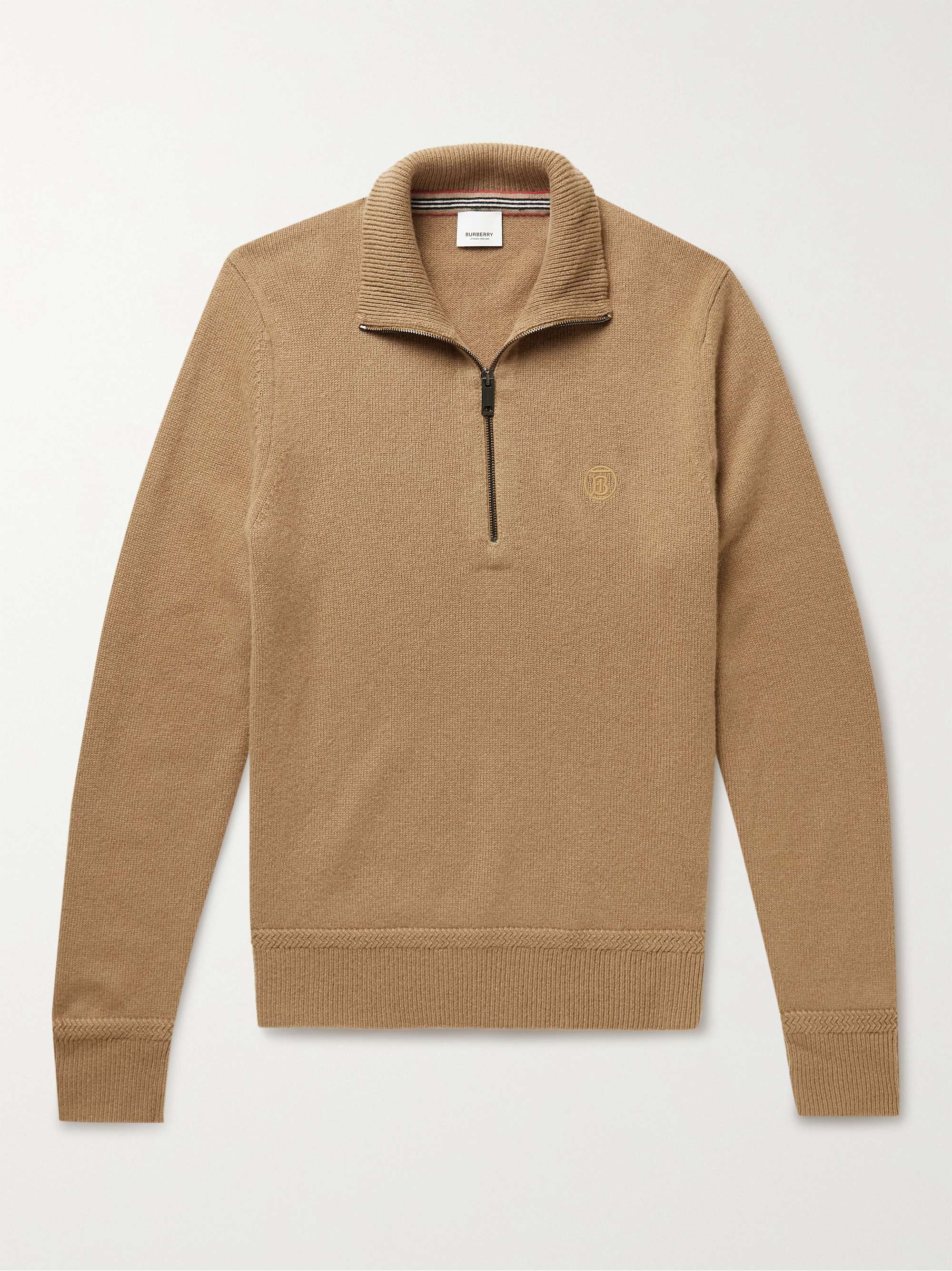Camel Logo-Embroidered Cashmere Half-Zip Sweater | BURBERRY | MR PORTER