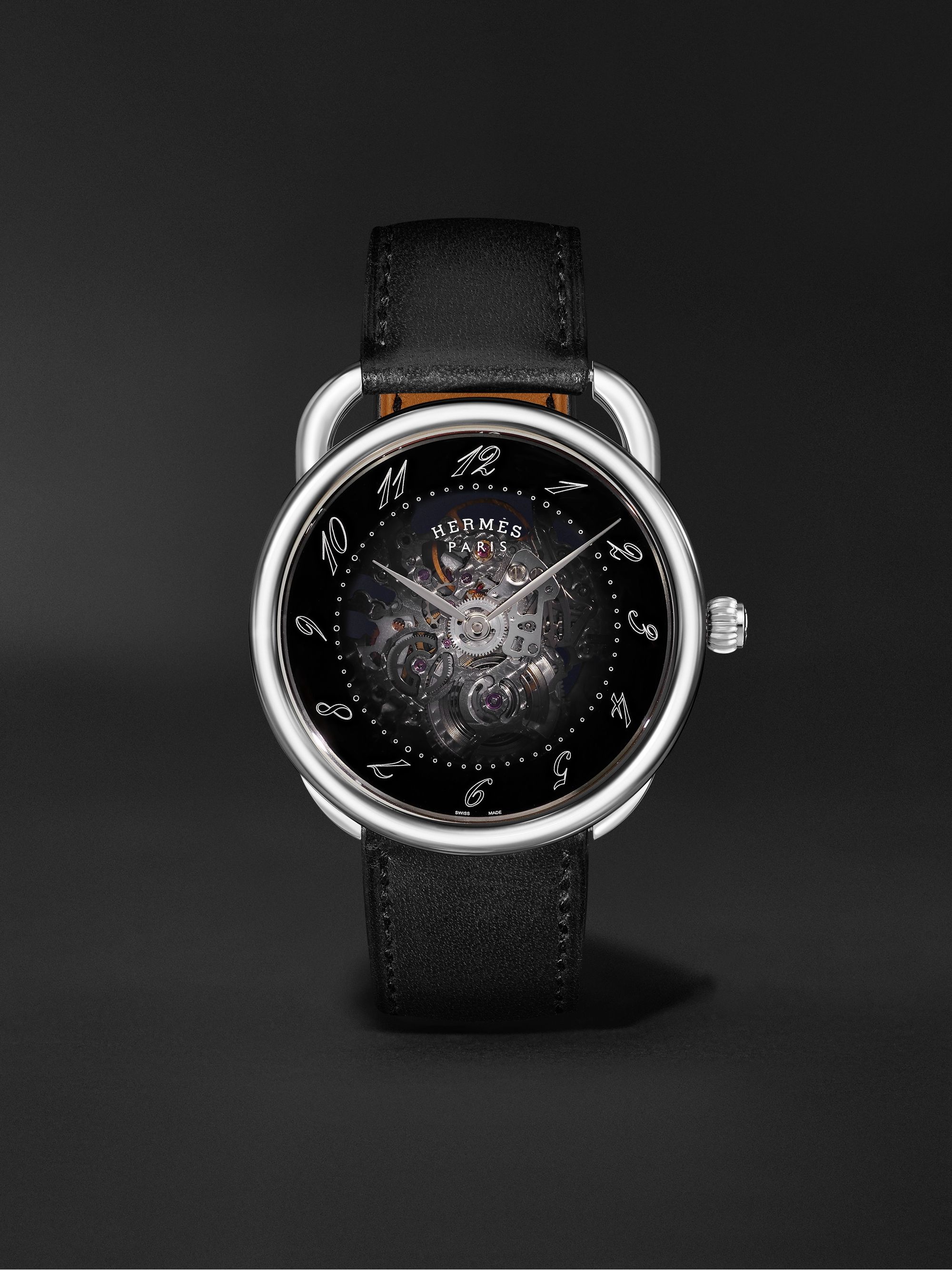 أسود ساعة Arceau Squelette الأوتوماتيكية بقطر 40 مم من الفولاذ المقاوم  للصدأ والجلد، الرقم المرجعي: W055631WW00 | HERMÈS TIMEPIECES | MR PORTER
