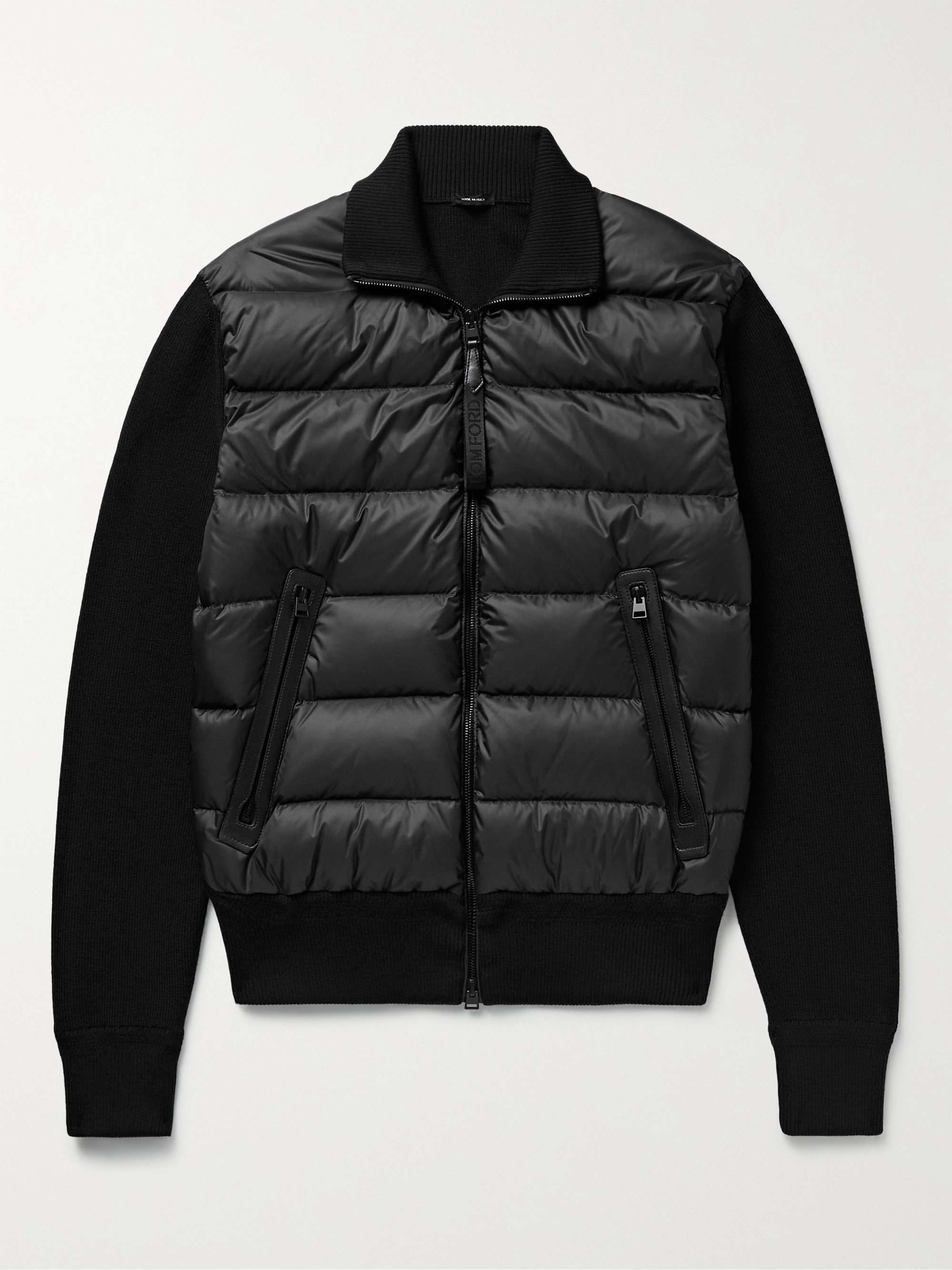 TOM FORD Slim-Fit Leather-Trimmed Ribbed Wool and Quilted Shell Down Jacket  for Men | MR PORTER