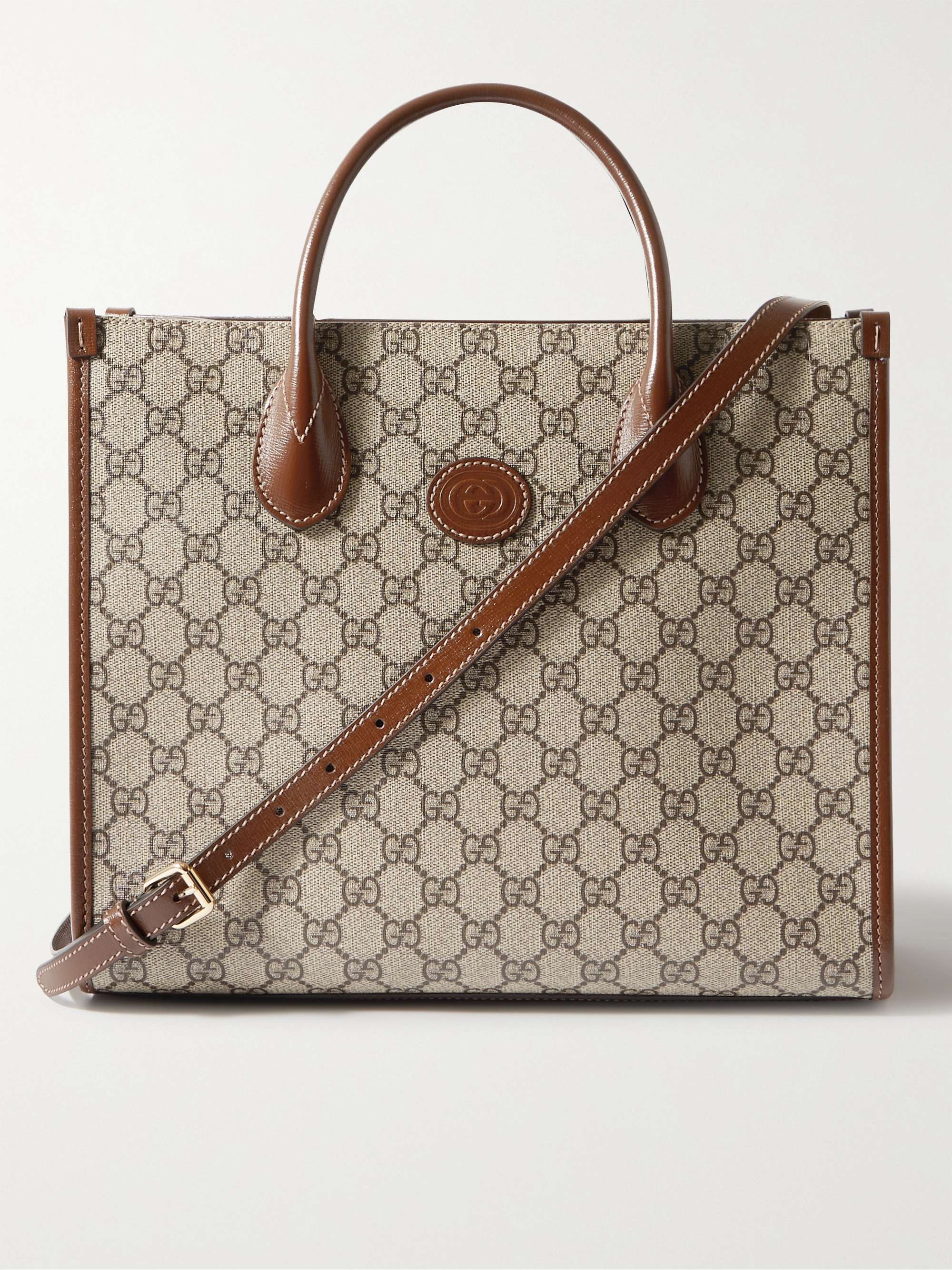 Ophidia Leather-Trimmed Monogrammed Coated-Canvas Tote Bag