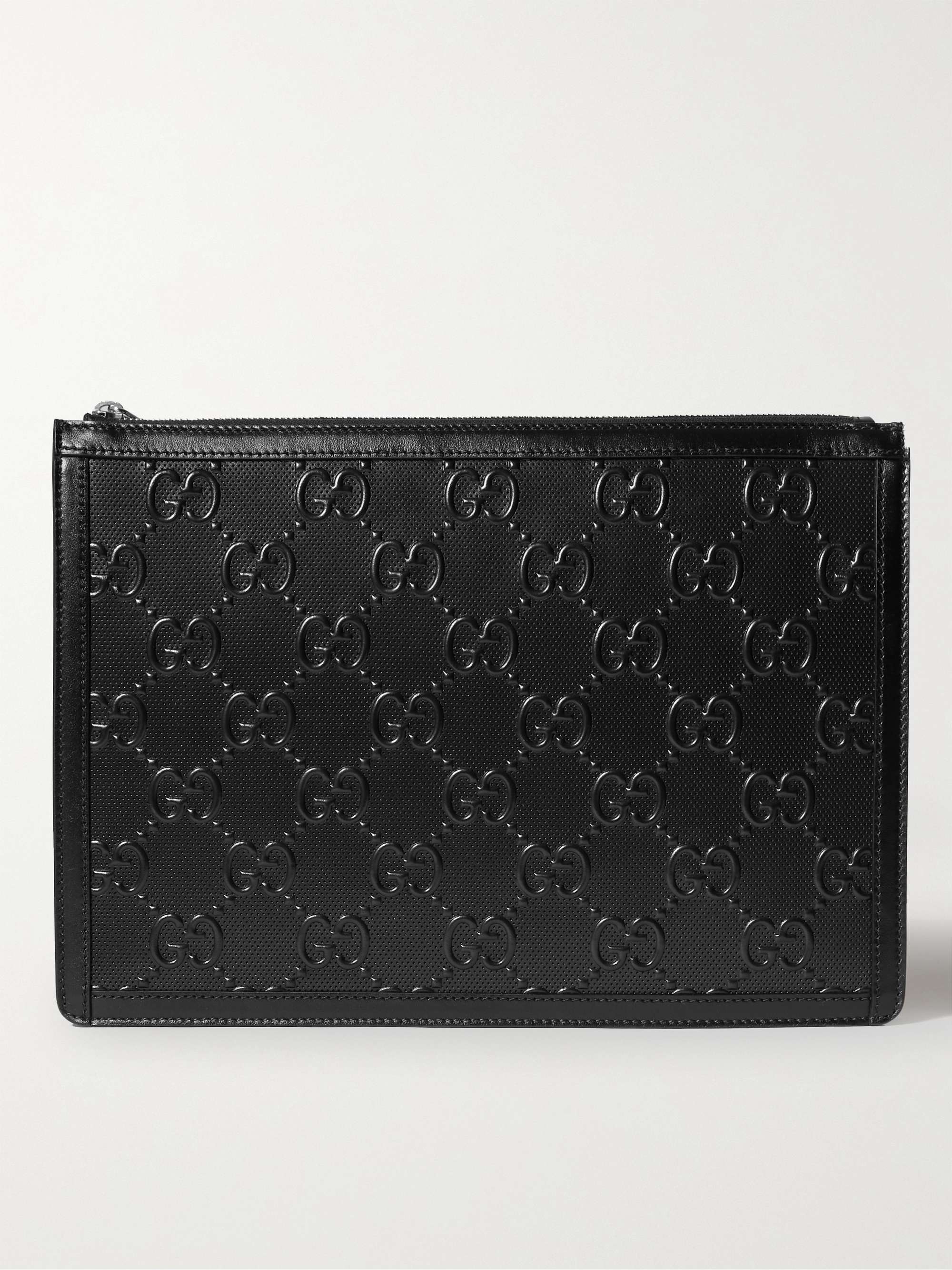 Black Logo-Embossed Perforated Leather Pouch | GUCCI | MR PORTER