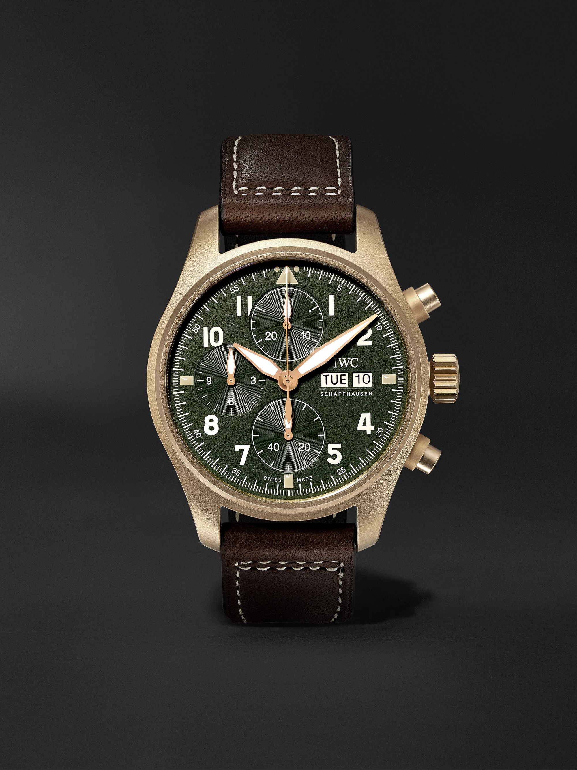 IWC SCHAFFHAUSEN Pilot's Spitfire Automatic Chronograph 41mm Bronze and  Leather Watch, Ref. No. IW387902 for Men | MR PORTER
