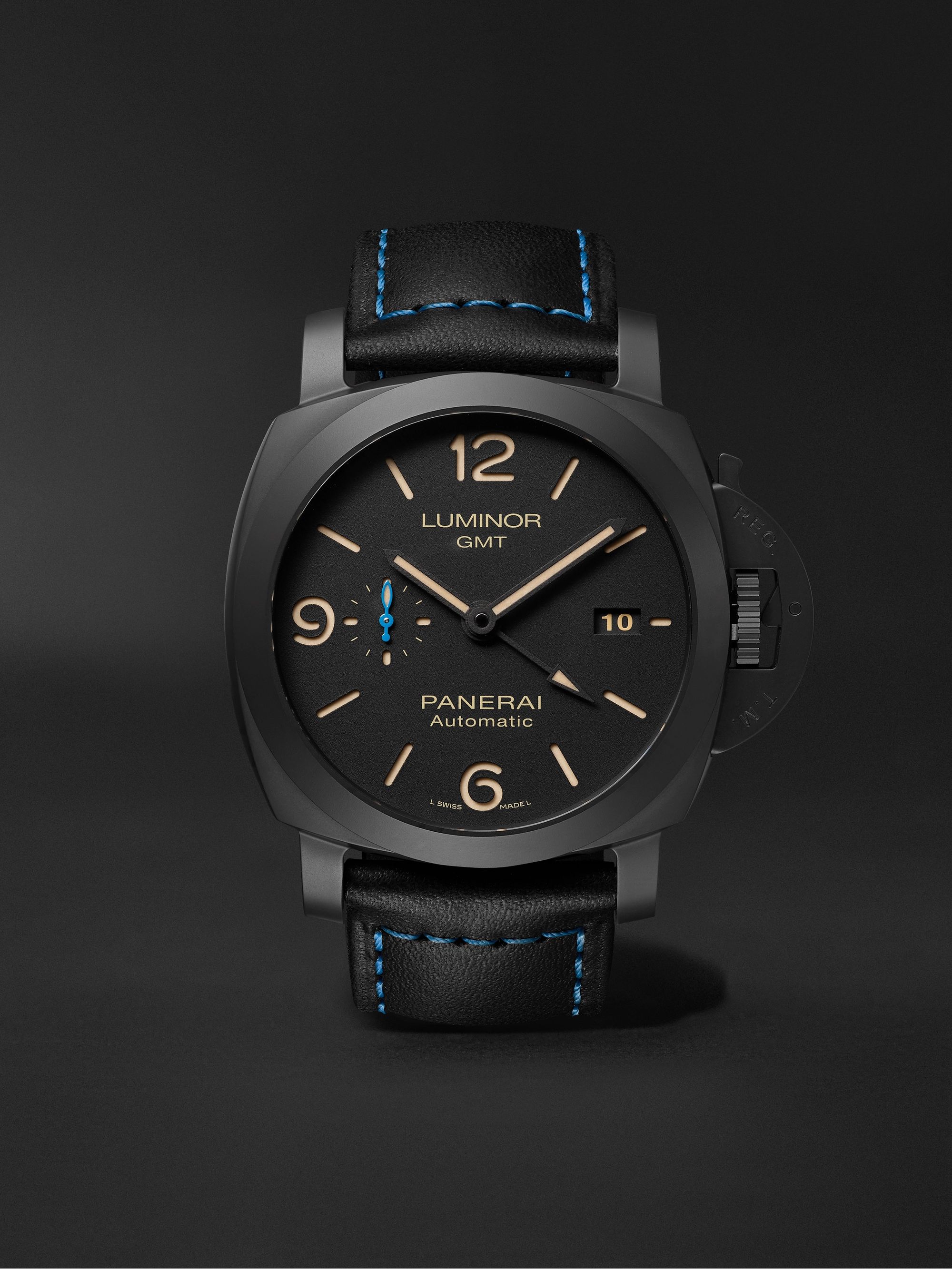 أسود Luminor 1950 3 Days GMT Automatic 44mm Ceramic and Leather Watch, Ref.  No. PAM01441 | PANERAI | MR PORTER