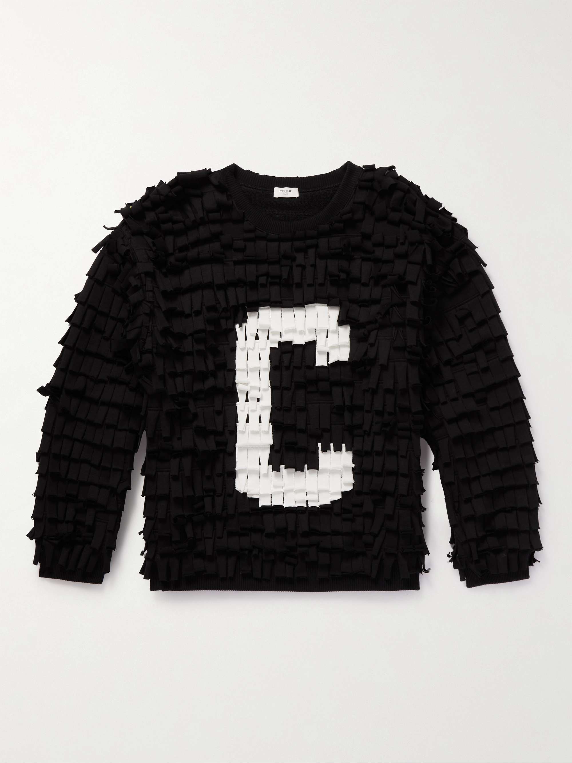 CELINE HOMME Fringed Logo-Print Cotton-Blend Sweater for Men | MR PORTER