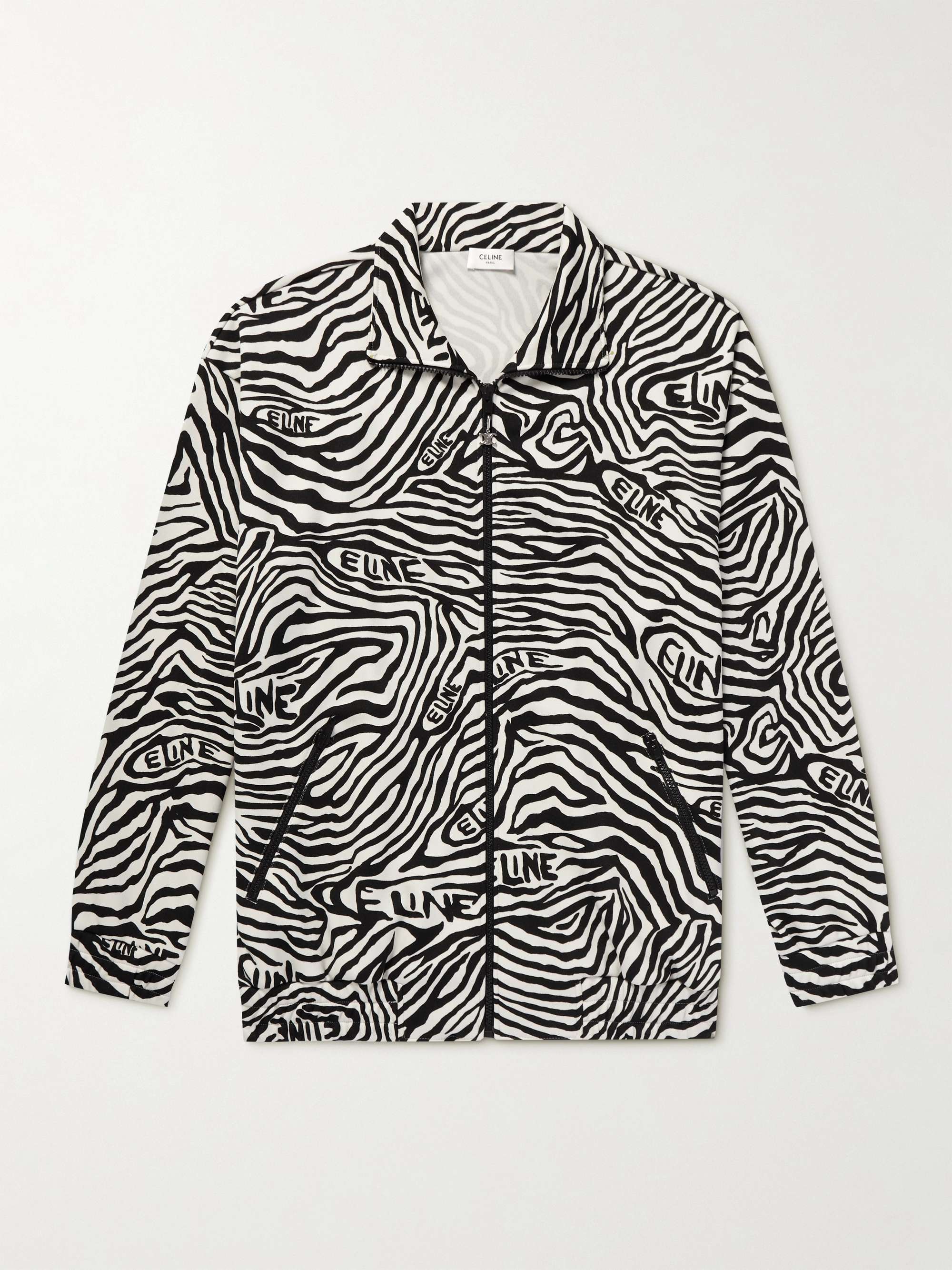 CELINE HOMME Zebra-Print Jersey Zip-Up Sweatshirt | MR PORTER