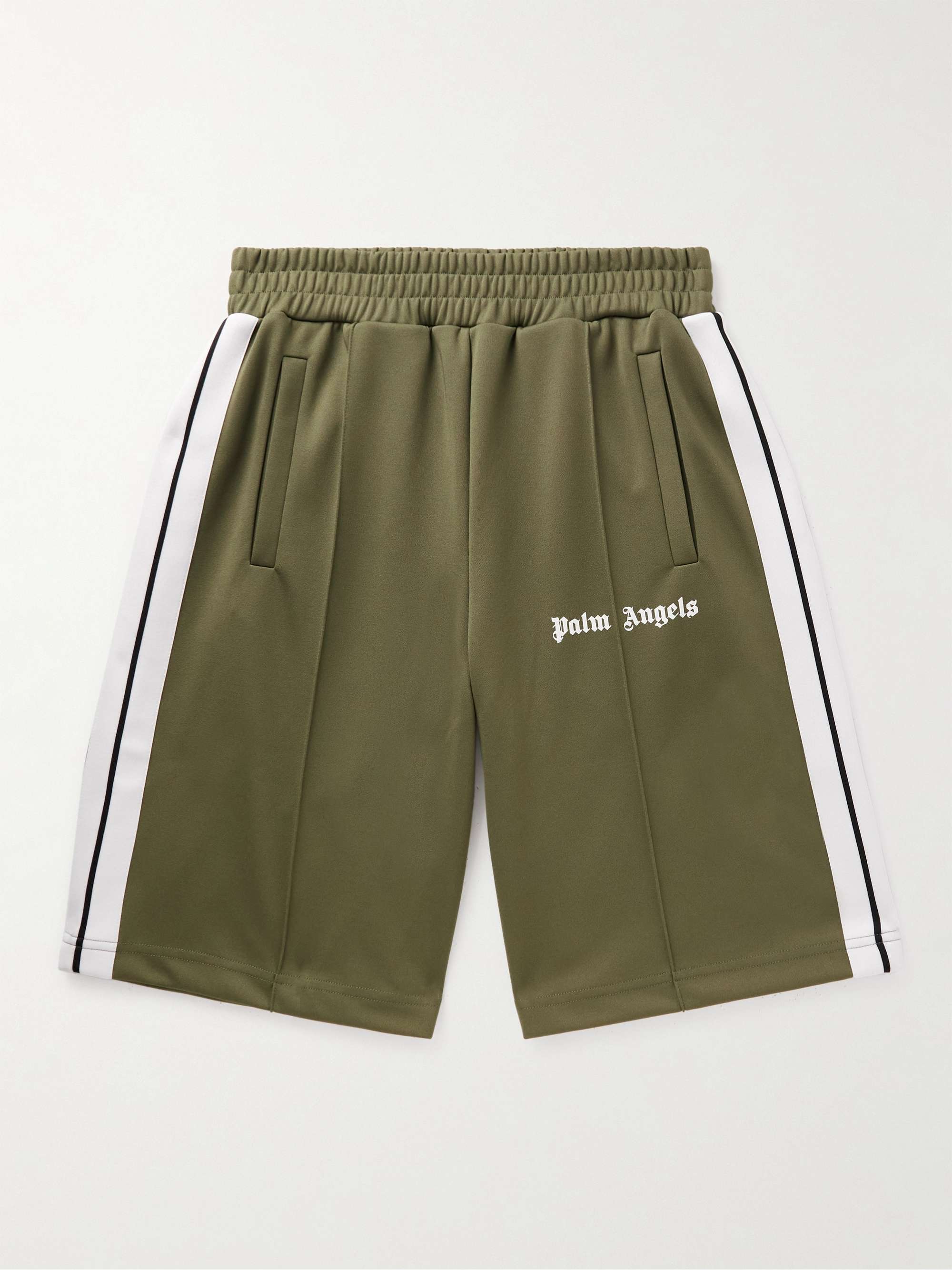 PALM ANGELS Straight-Leg Striped Logo-Print Tech-Jersey Shorts for Men | MR  PORTER
