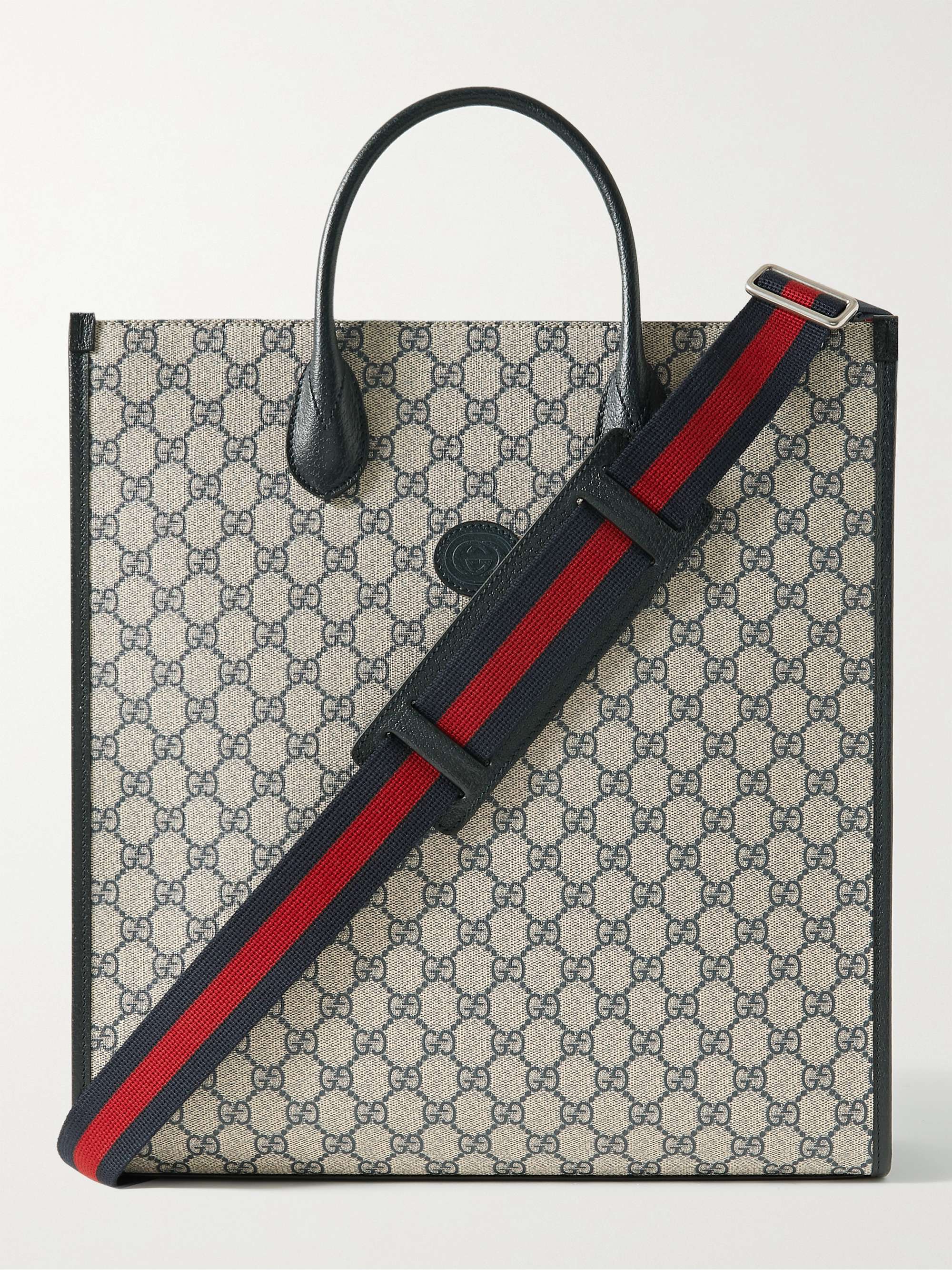 GUCCI Leather-Trimmed Monogrammed Supreme Coated-Canvas Tote Bag | MR PORTER