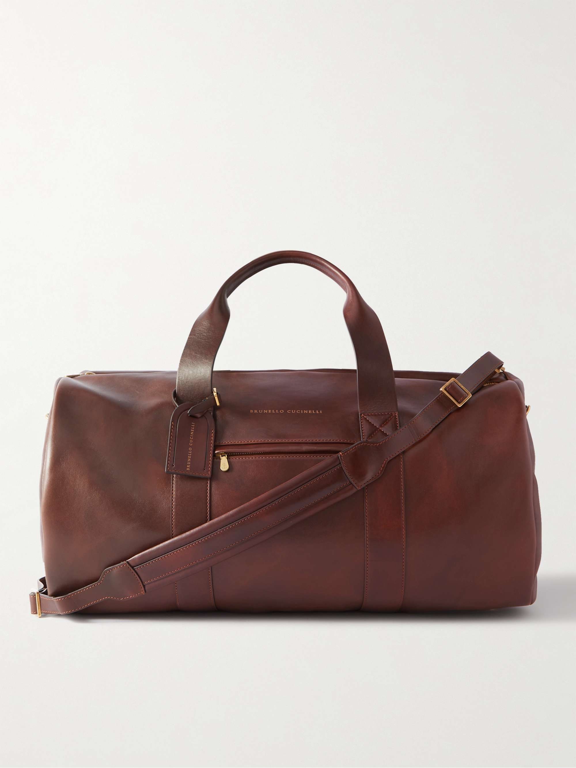 BRUNELLO CUCINELLI Vitello Nuvolato Logo-Print Leather Duffle Bag | MR  PORTER