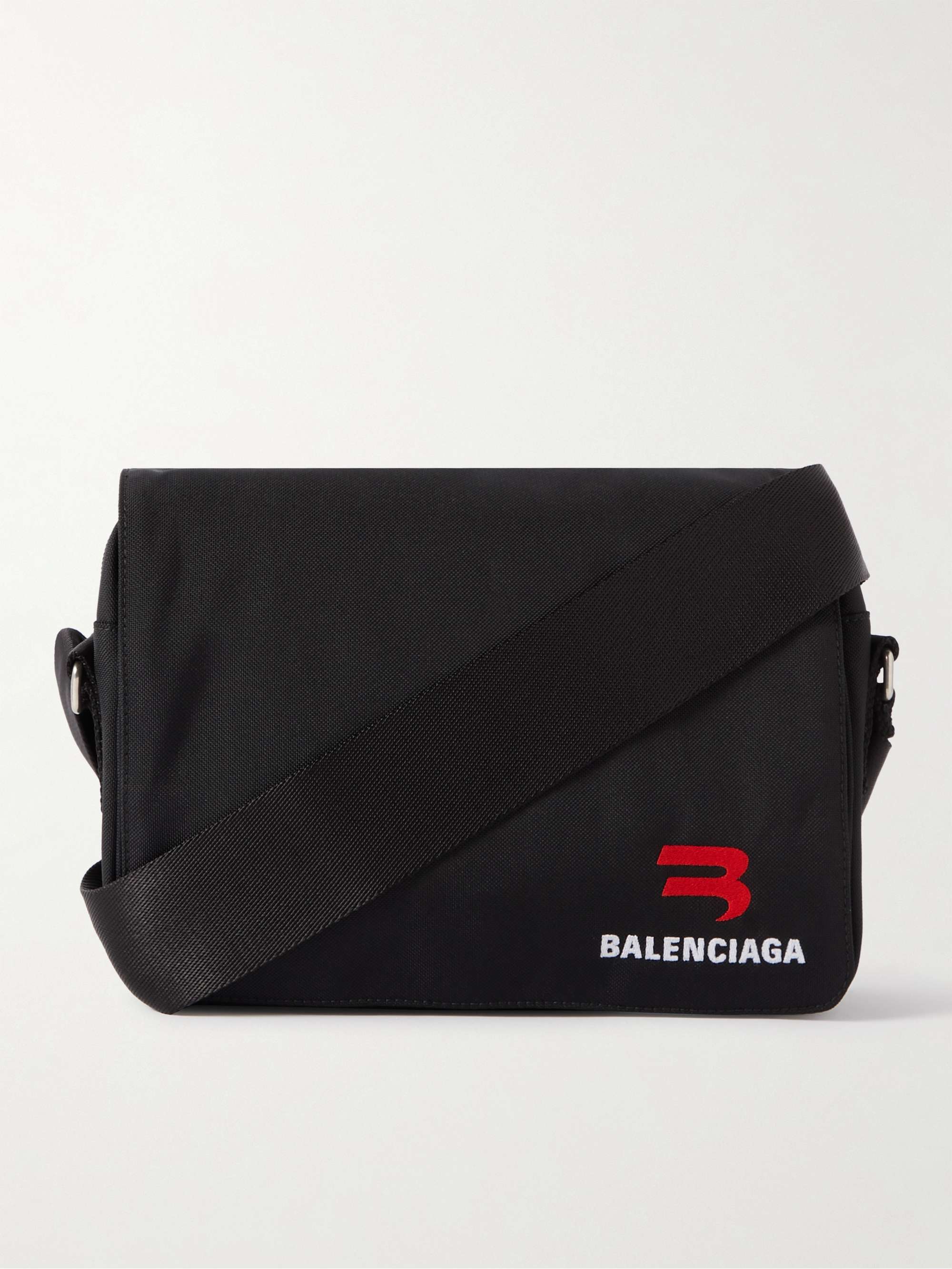 Black Explorer S Logo-Embroidered Recycled-Nylon Messenger Bag | BALENCIAGA  | MR PORTER