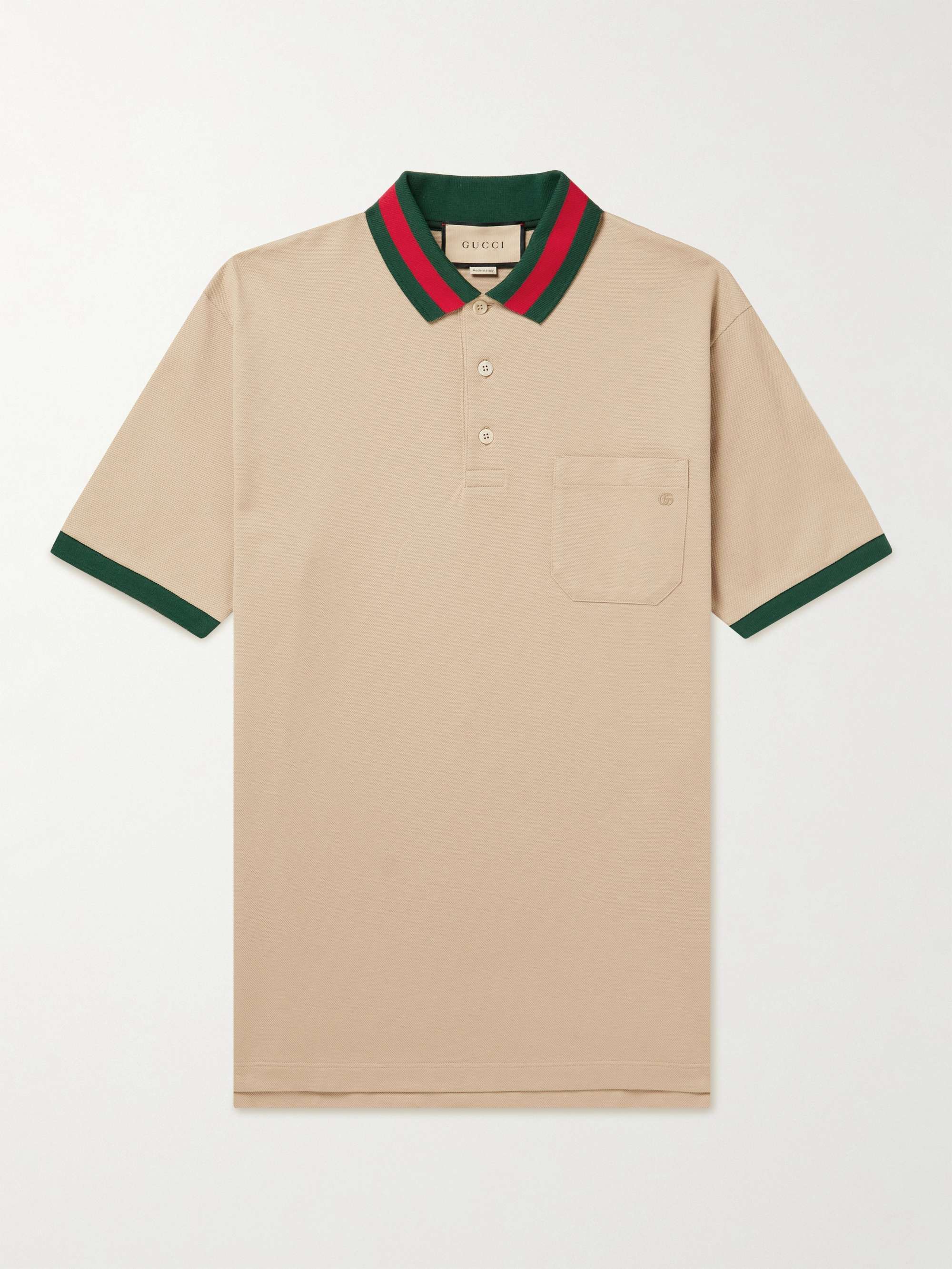 GUCCI Logo-Embroidered Stretch-Cotton Piqué Polo Shirt | MR PORTER
