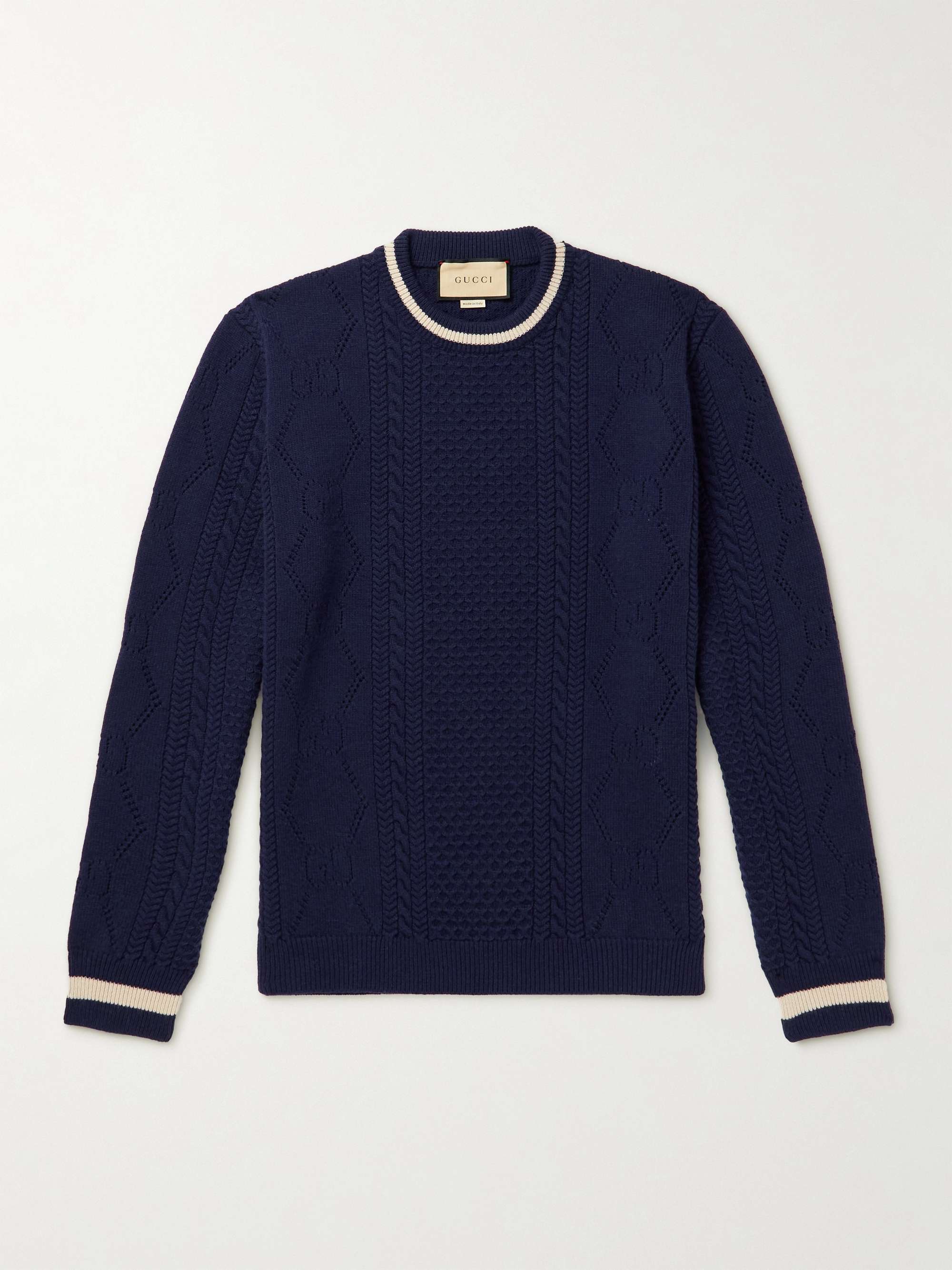 GUCCI Cable- and Pointelle-Knit Wool Sweater | MR PORTER