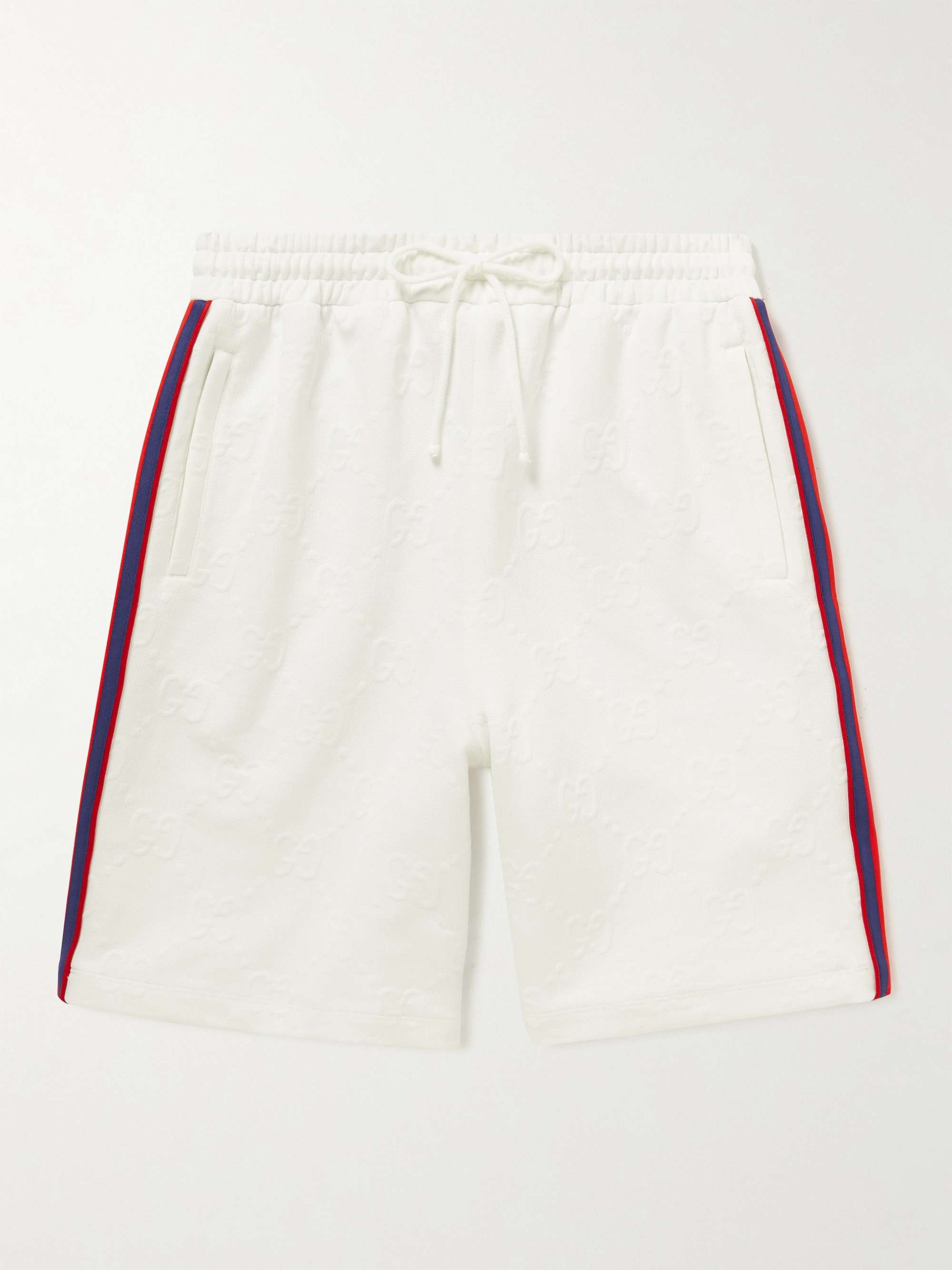GUCCI Straight-Leg Striped Logo-Jacquard Tech-Jersey Drawstring Shorts for  Men | MR PORTER