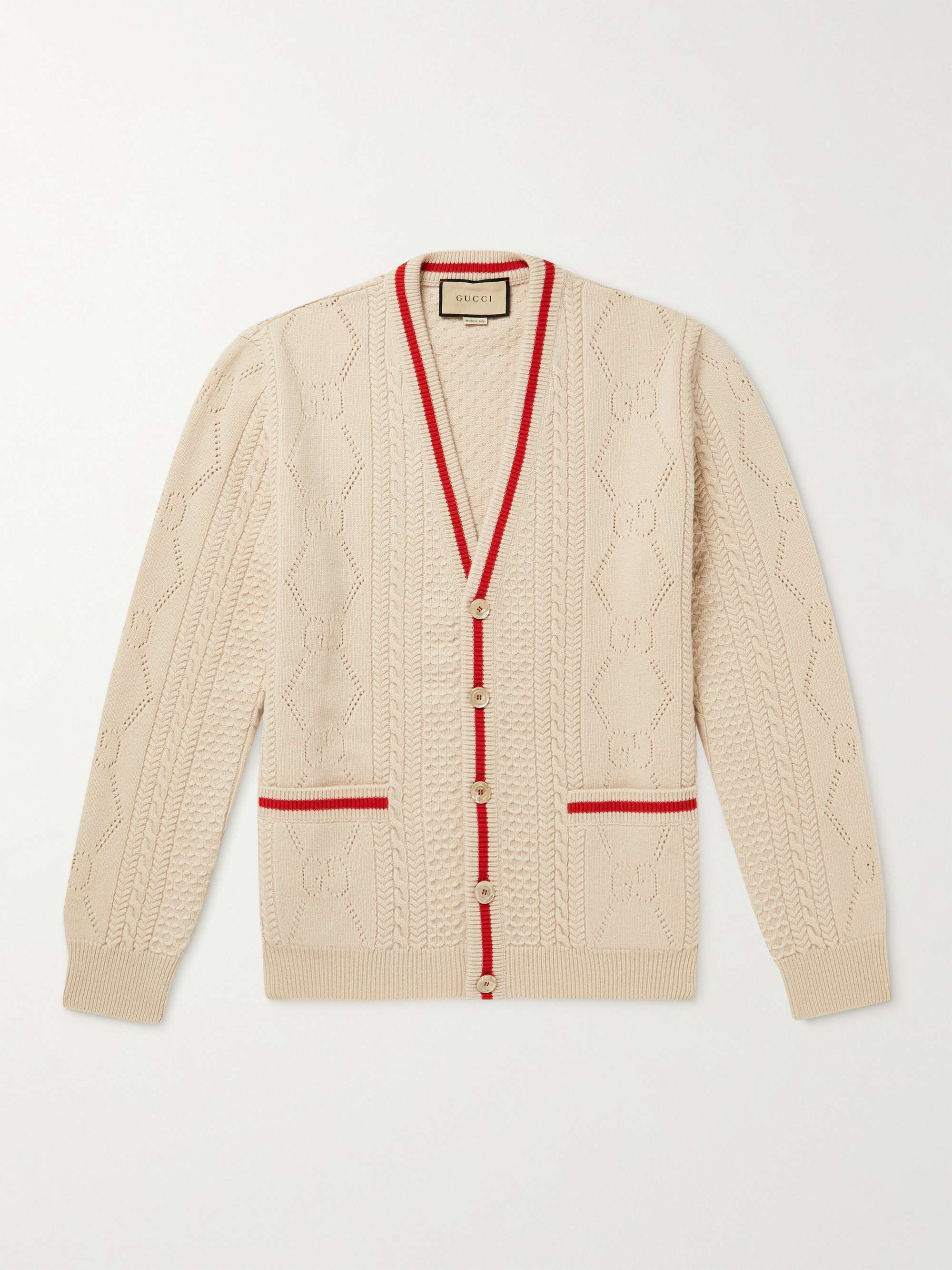 GUCCI Cable- and Pointelle-Knit Wool Cardigan for Men | MR PORTER