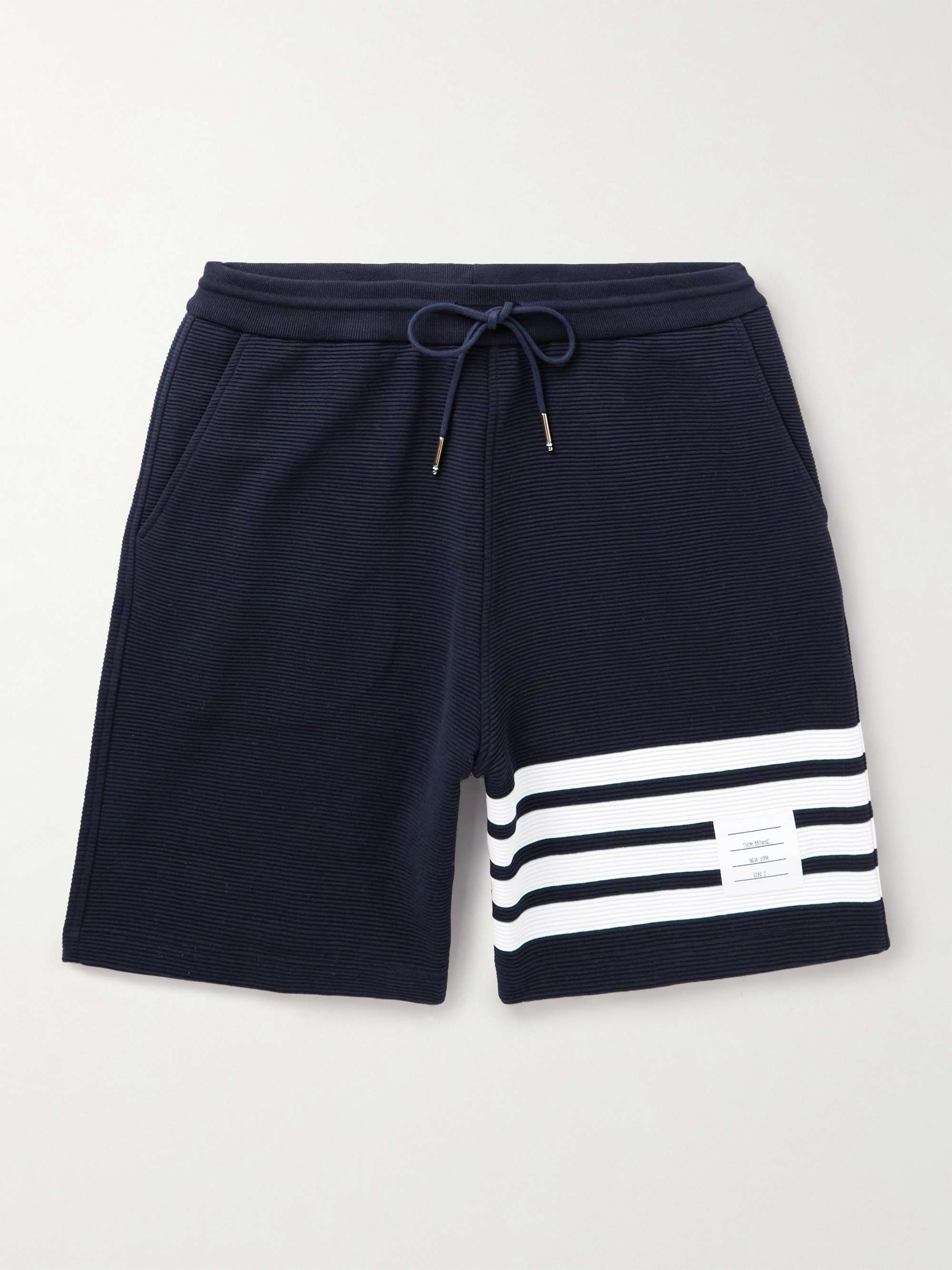 THOM BROWNE Straight-Leg Striped Ribbed Cotton-Jersey Drawstring Shorts for  Men | MR PORTER