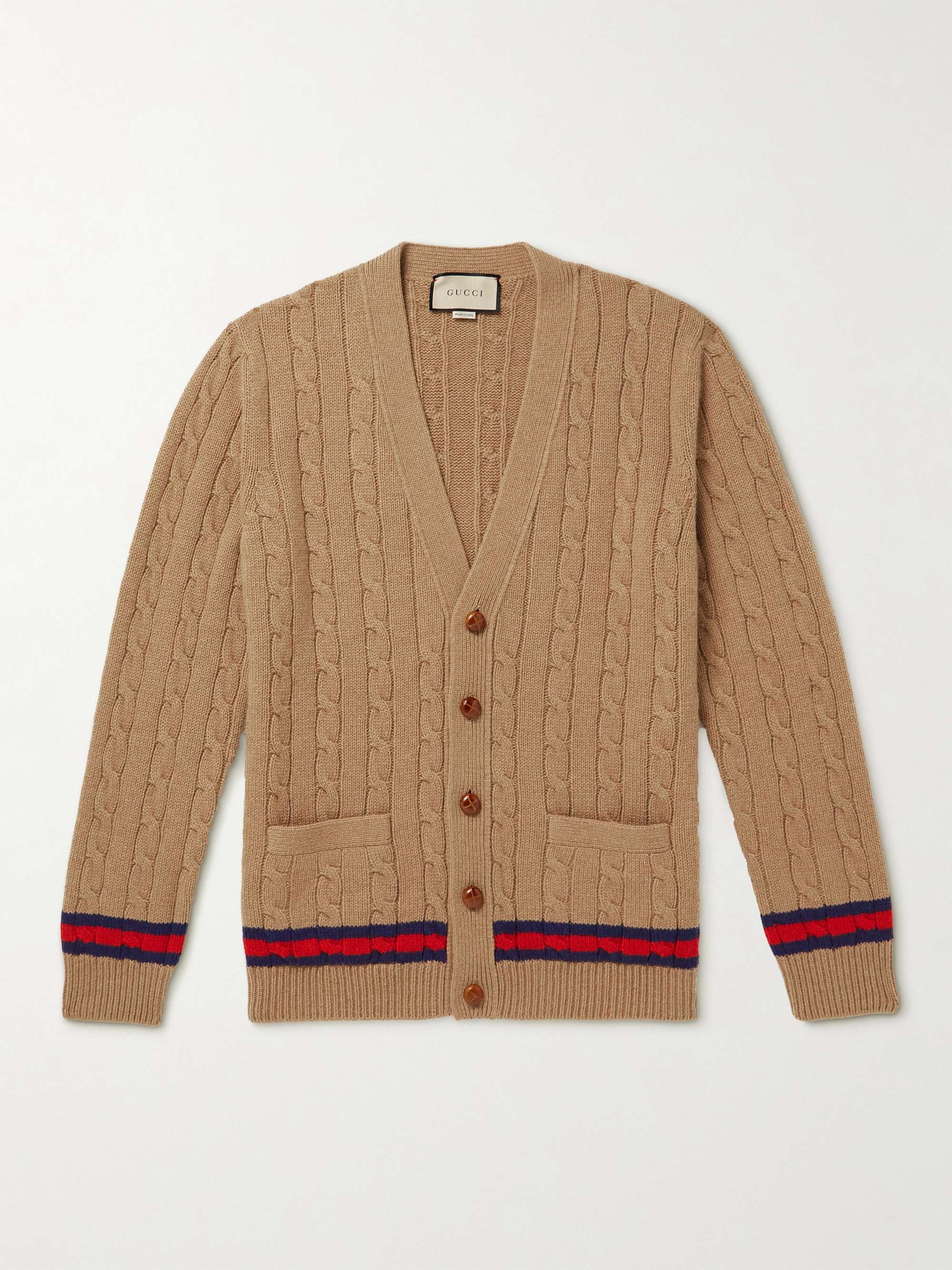 GUCCI Striped Cable-Knit Cashmere and Wool-Blend Cardigan | MR PORTER