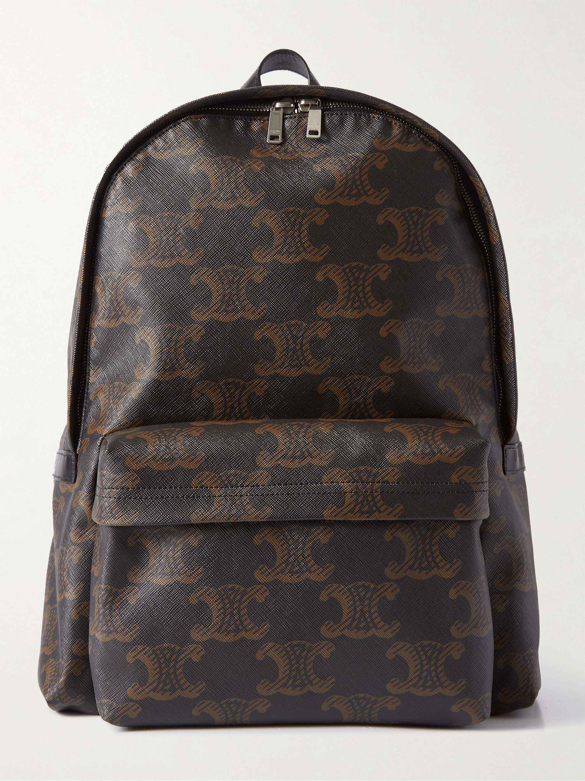 CELINE HOMME Triomphe Leather-Trimmed Logo-Print Coated-Canvas Backpack |  MR PORTER