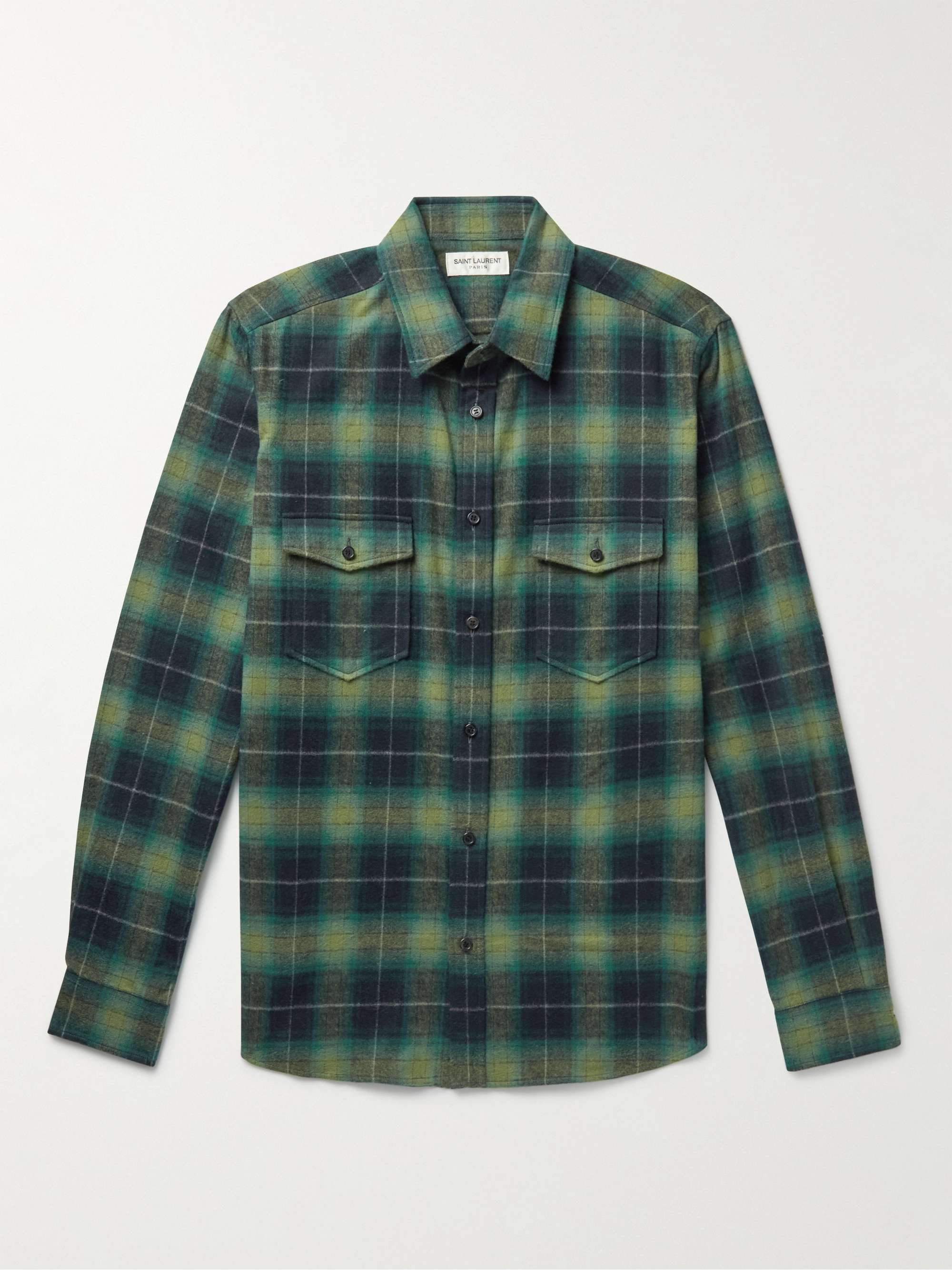 SAINT LAURENT Checked Cotton-Flannel Shirt | MR PORTER