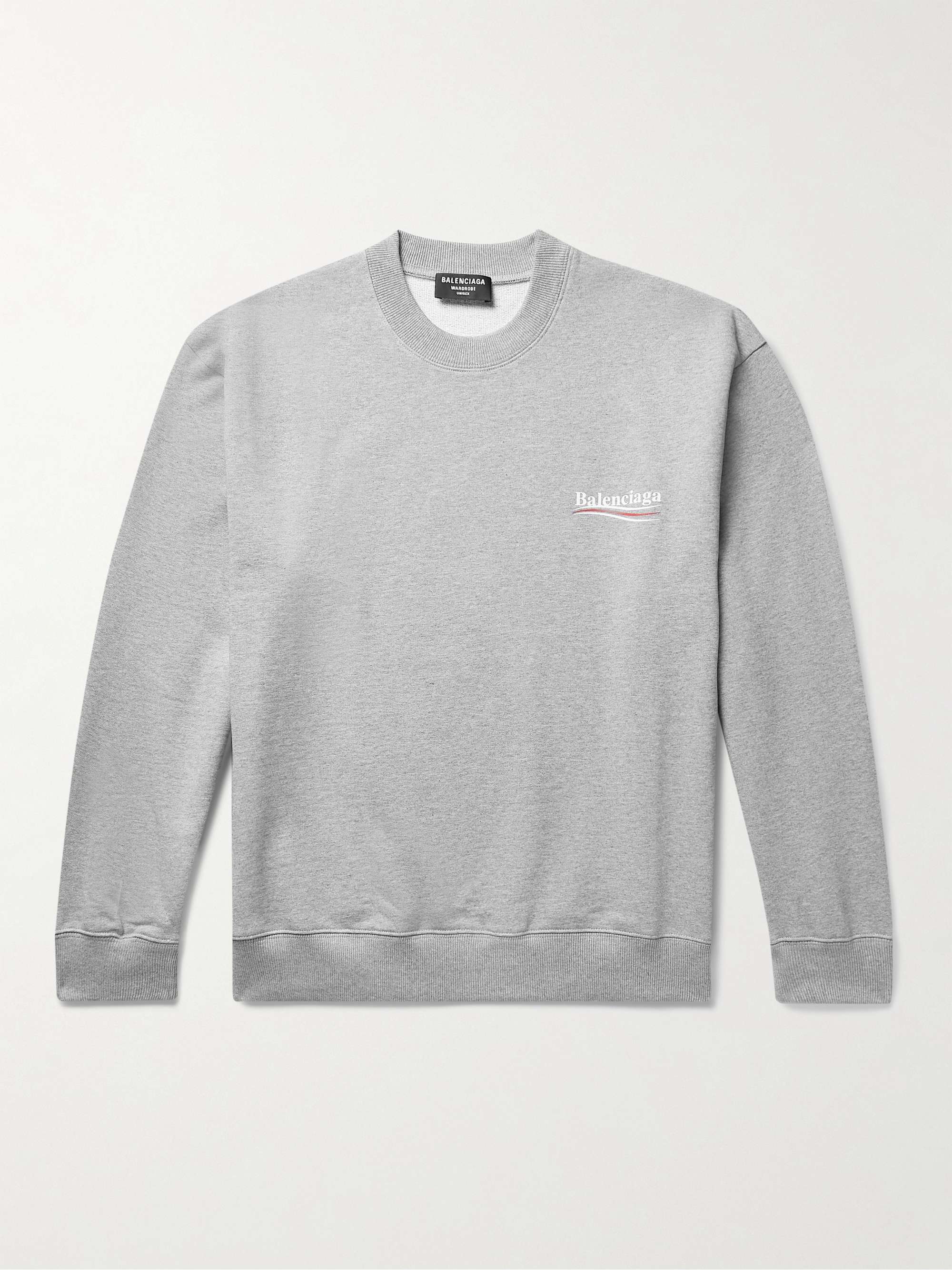 Gray Logo-Print Cotton-Jersey Sweatshirt | BALENCIAGA | MR PORTER