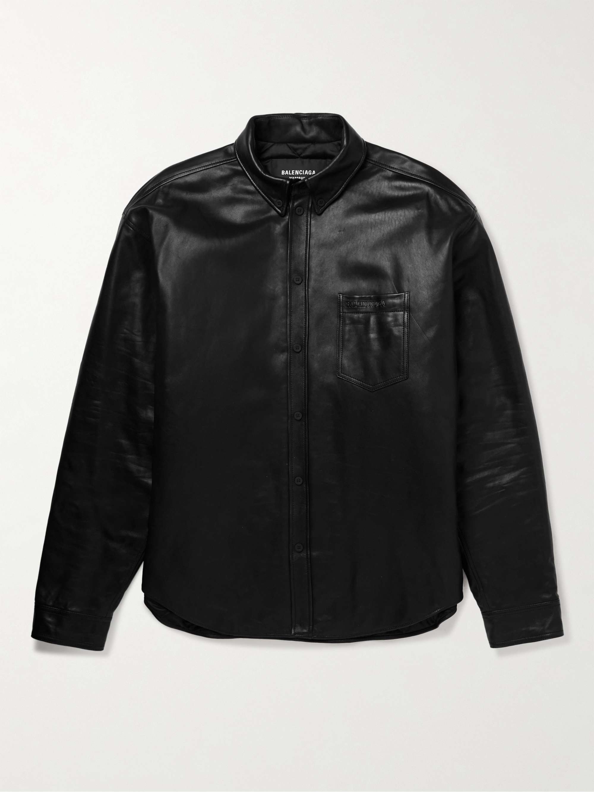 BALENCIAGA Button-Down Collar Padded Leather Overshirt | MR PORTER