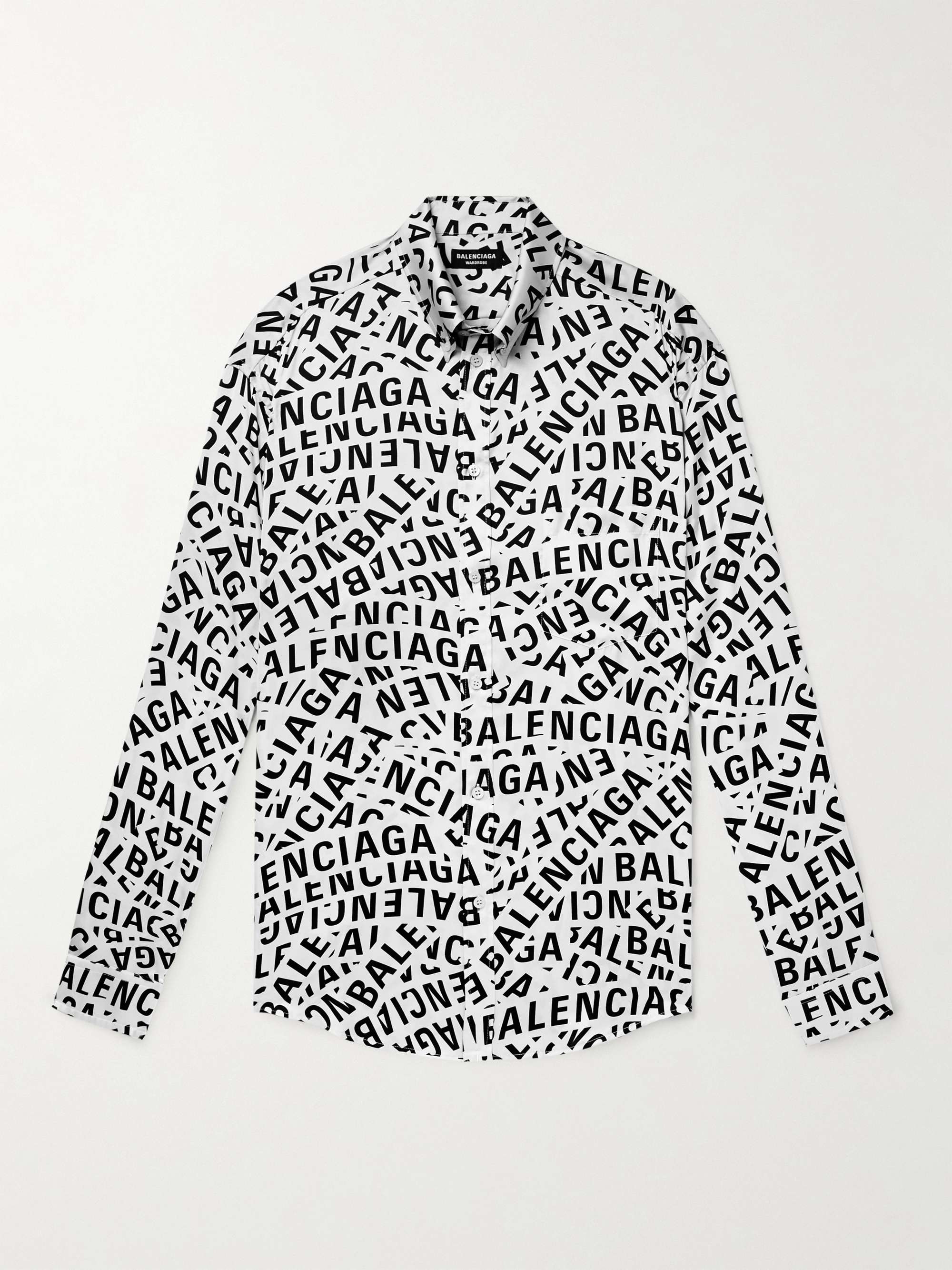 BALENCIAGA Button-Down Collar Logo-Print Satin Shirt | MR PORTER