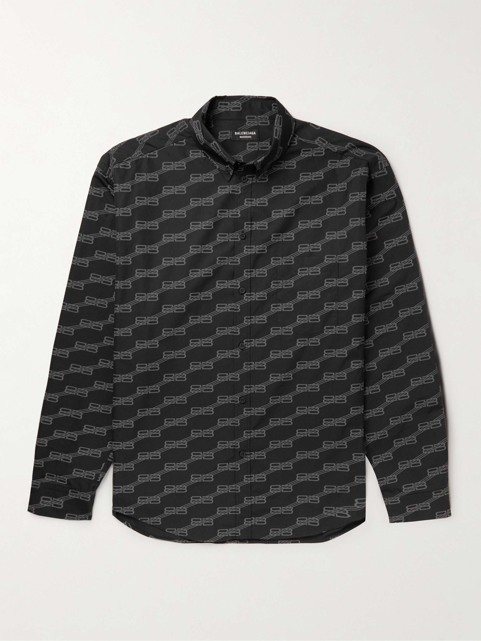 BALENCIAGA Oversized Button-Down Collar Logo-Print Cotton-Poplin Shirt | MR  PORTER