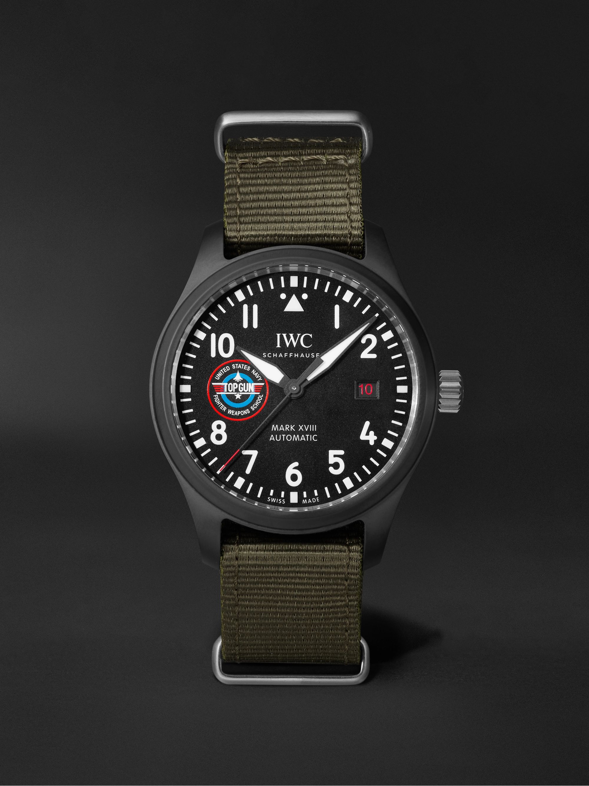 IWC SCHAFFHAUSEN Pilot's Mark XVIII Top Gun Edition 'SFTI' Limited Edition  Automatic 41mm Ceramic and Textile Watch with Stopwatch, Ref. No. IW324711  | MR PORTER