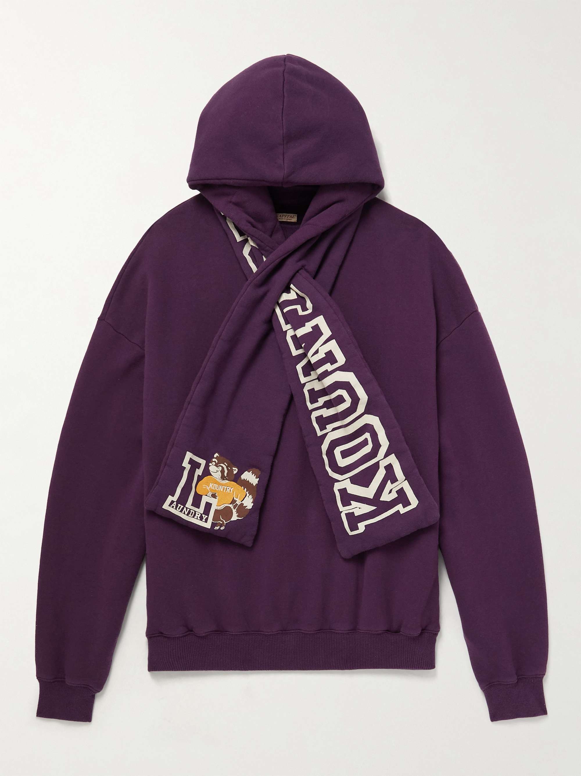 Purple Scarf-Detail Logo-Print Cotton-Jersey Hoodie | KAPITAL | MR PORTER