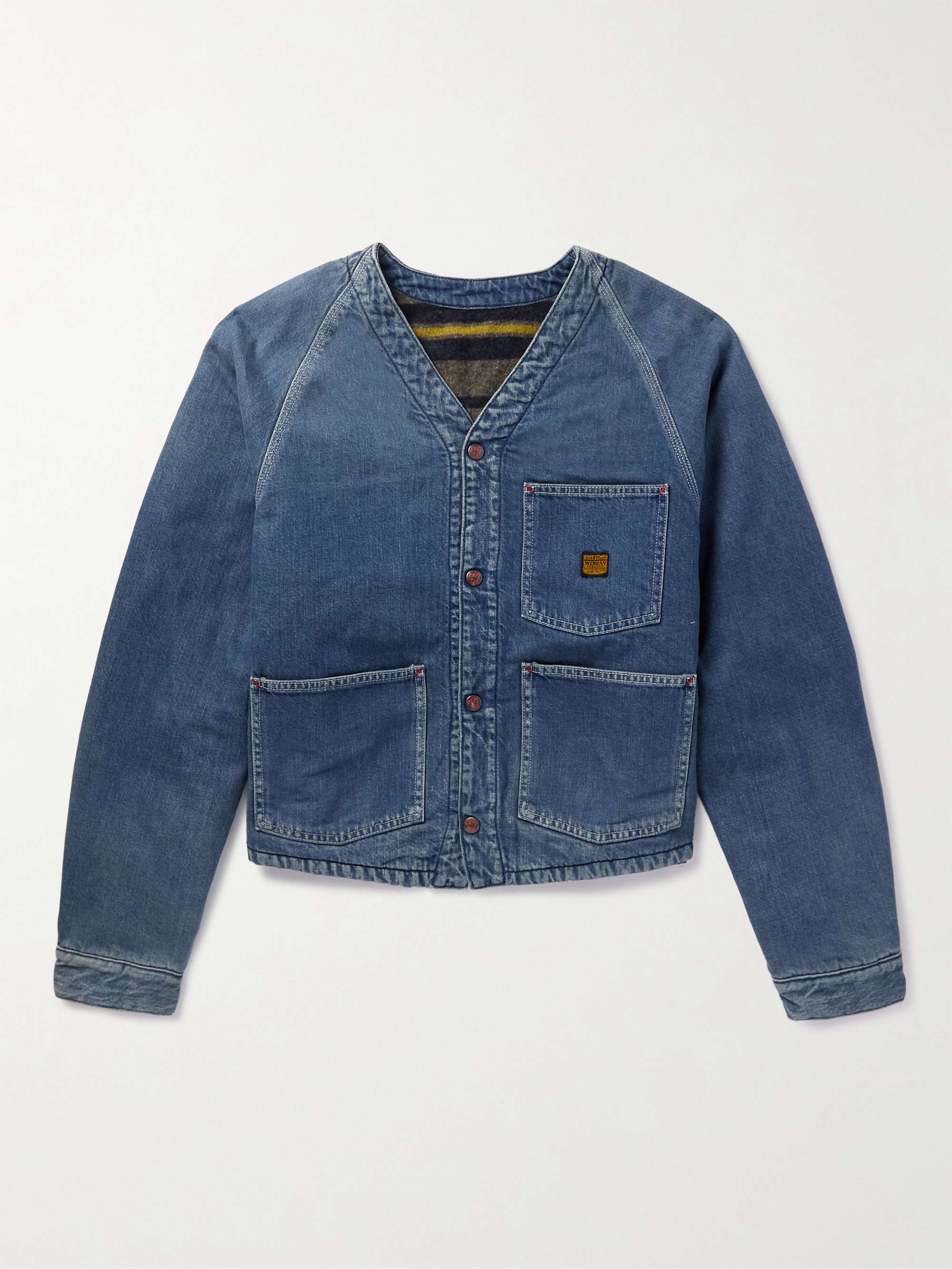 KAPITAL Coneybowy Reversible Denim and Striped Knitted Jacket | MR PORTER