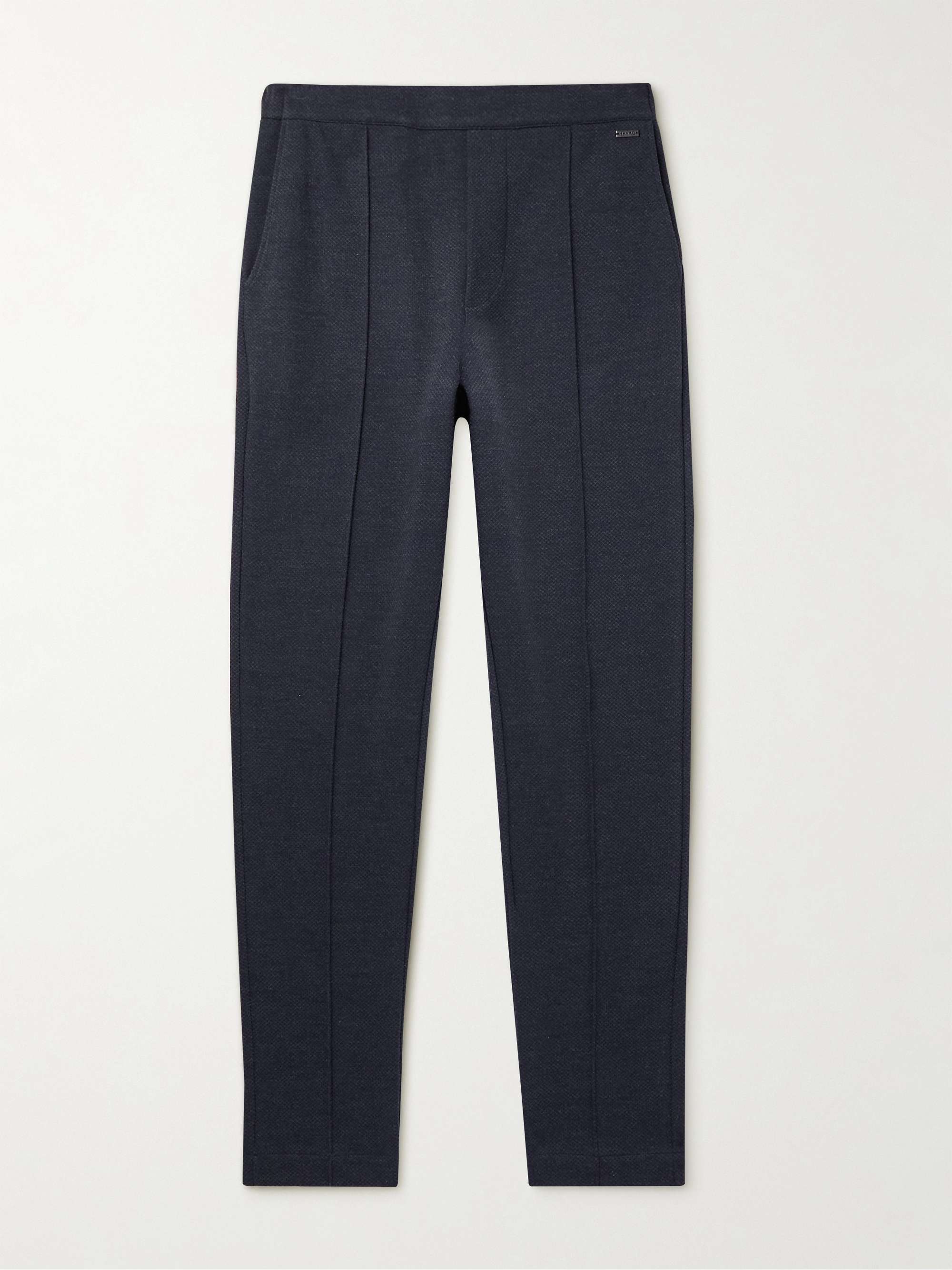 Navy Tapered Cotton-Blend Jacquard Sweatpants | HANRO | MR PORTER