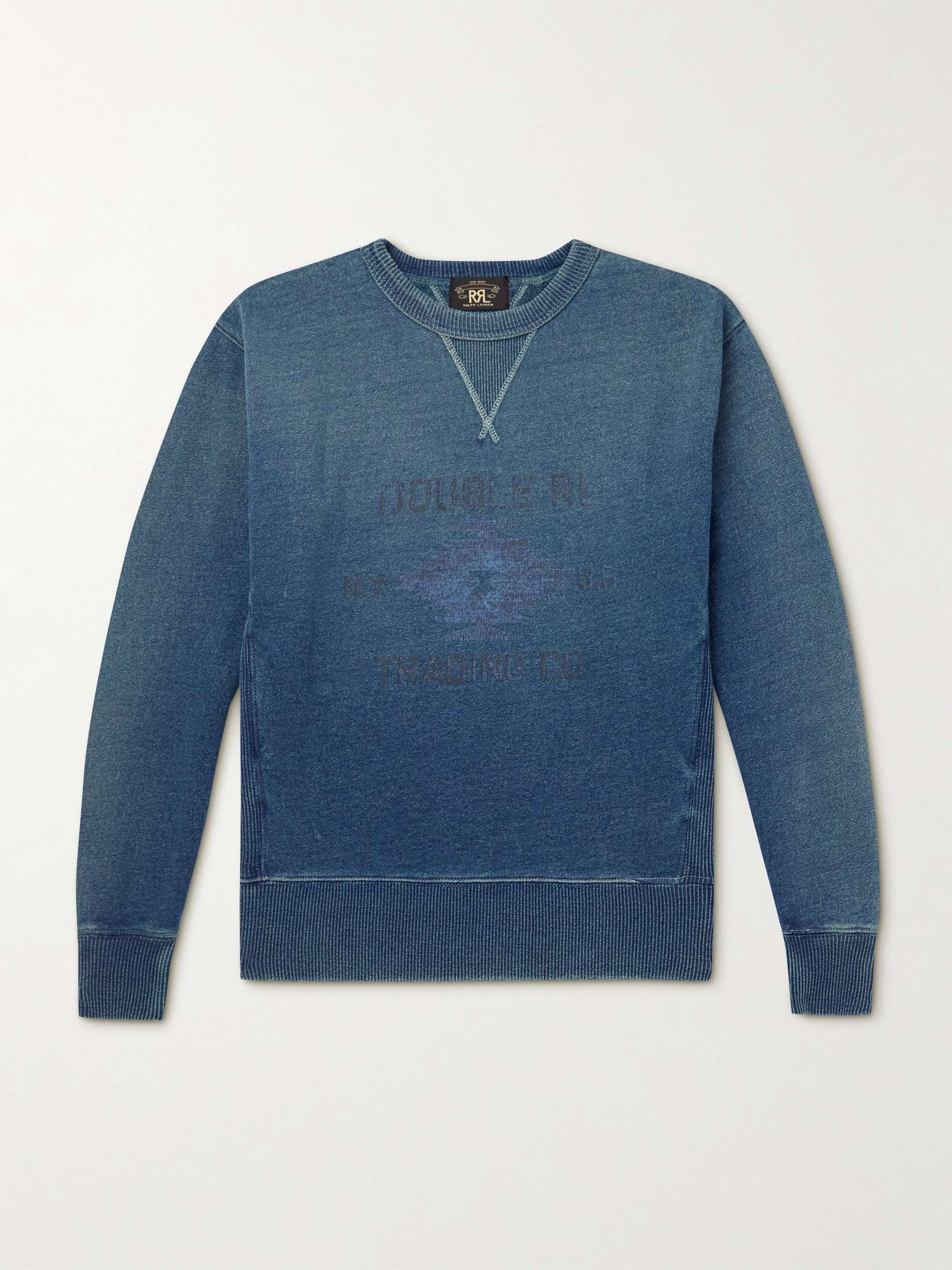 RRL Distressed Indigo-Dyed Logo-Print Cotton-Jersey Sweatshirt for Men | MR  PORTER