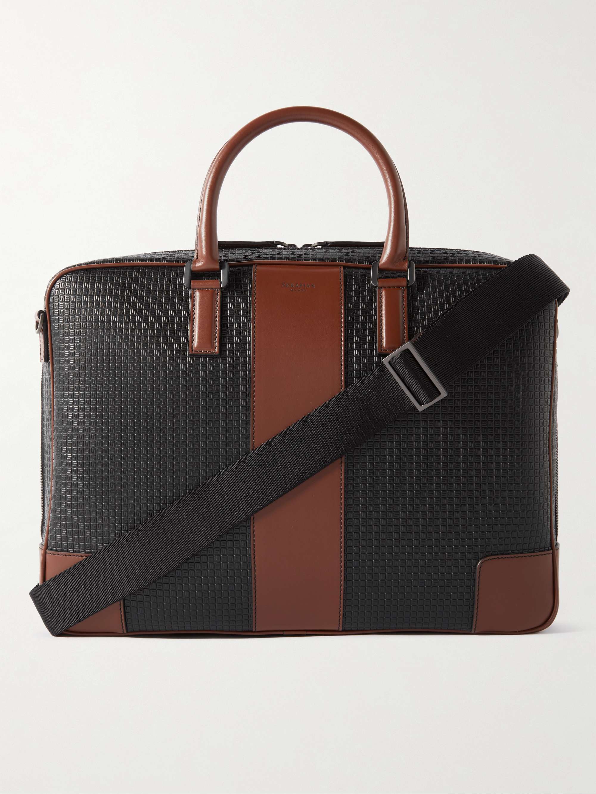 SERAPIAN Stepan Leather-Trimmed Monogrammed Coated-Canvas Briefcase | MR  PORTER