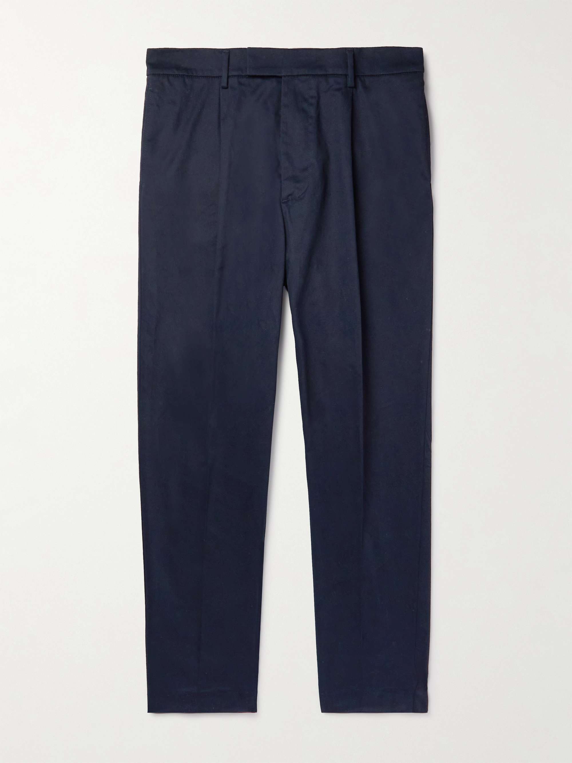 Navy Tapered Pleated Cotton-Blend Moleskin Trousers | ALTEA | MR PORTER