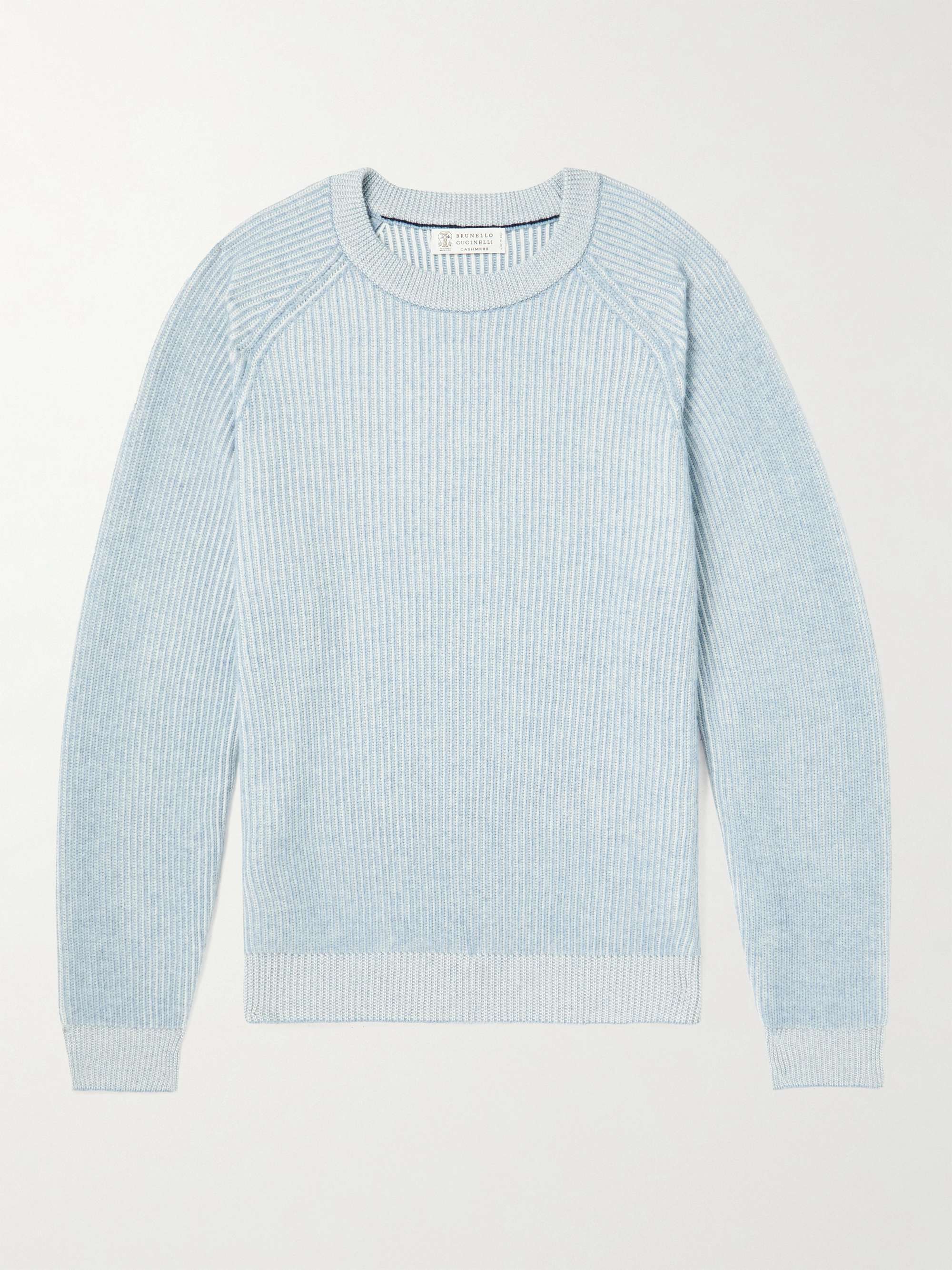 Light blue Striped Ribbed Cashmere Sweater | BRUNELLO CUCINELLI | MR PORTER