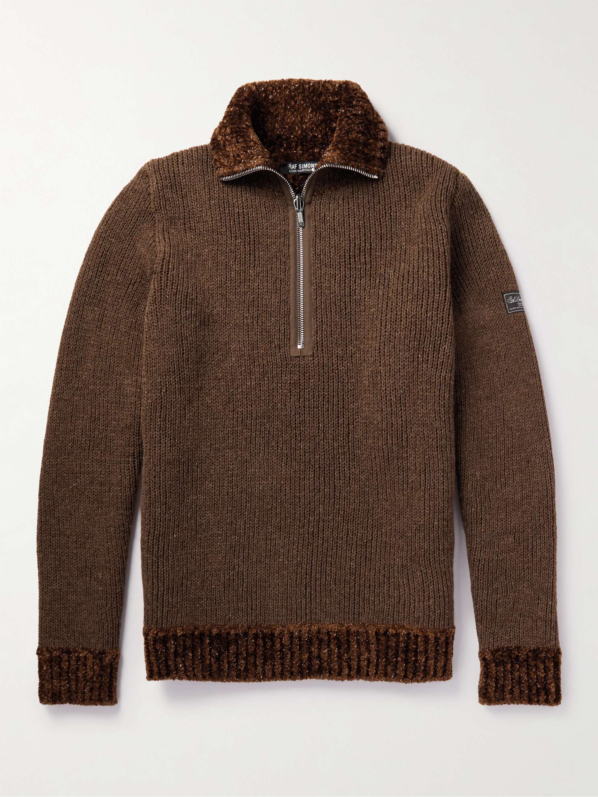 RAF SIMONS Metallic Ribbed-Knit Half-Zip Sweater for Men | MR PORTER