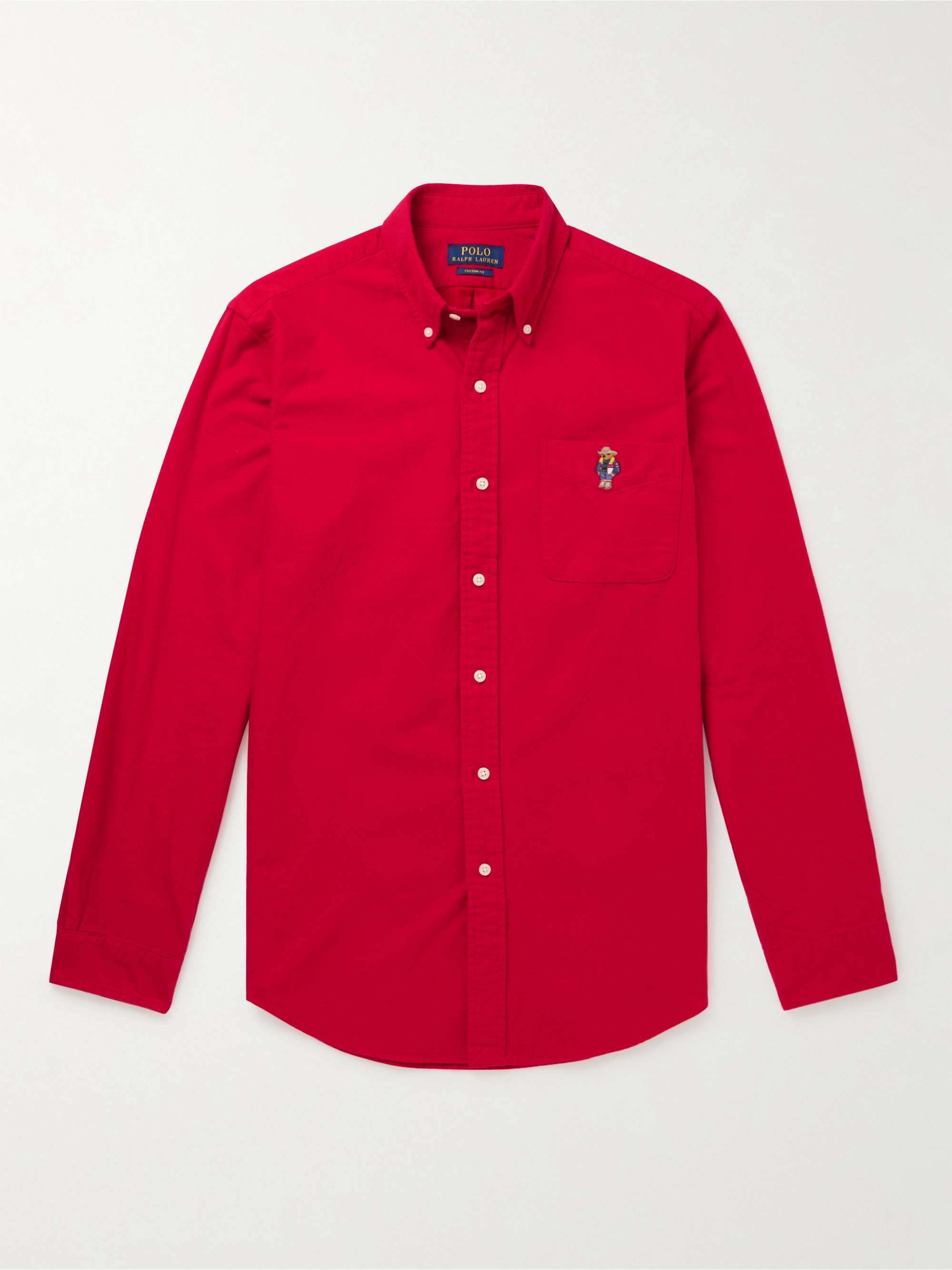 Red Slim-Fit Logo-Embroidered Brushed-Cotton Oxford Shirt | POLO RALPH  LAUREN | MR PORTER