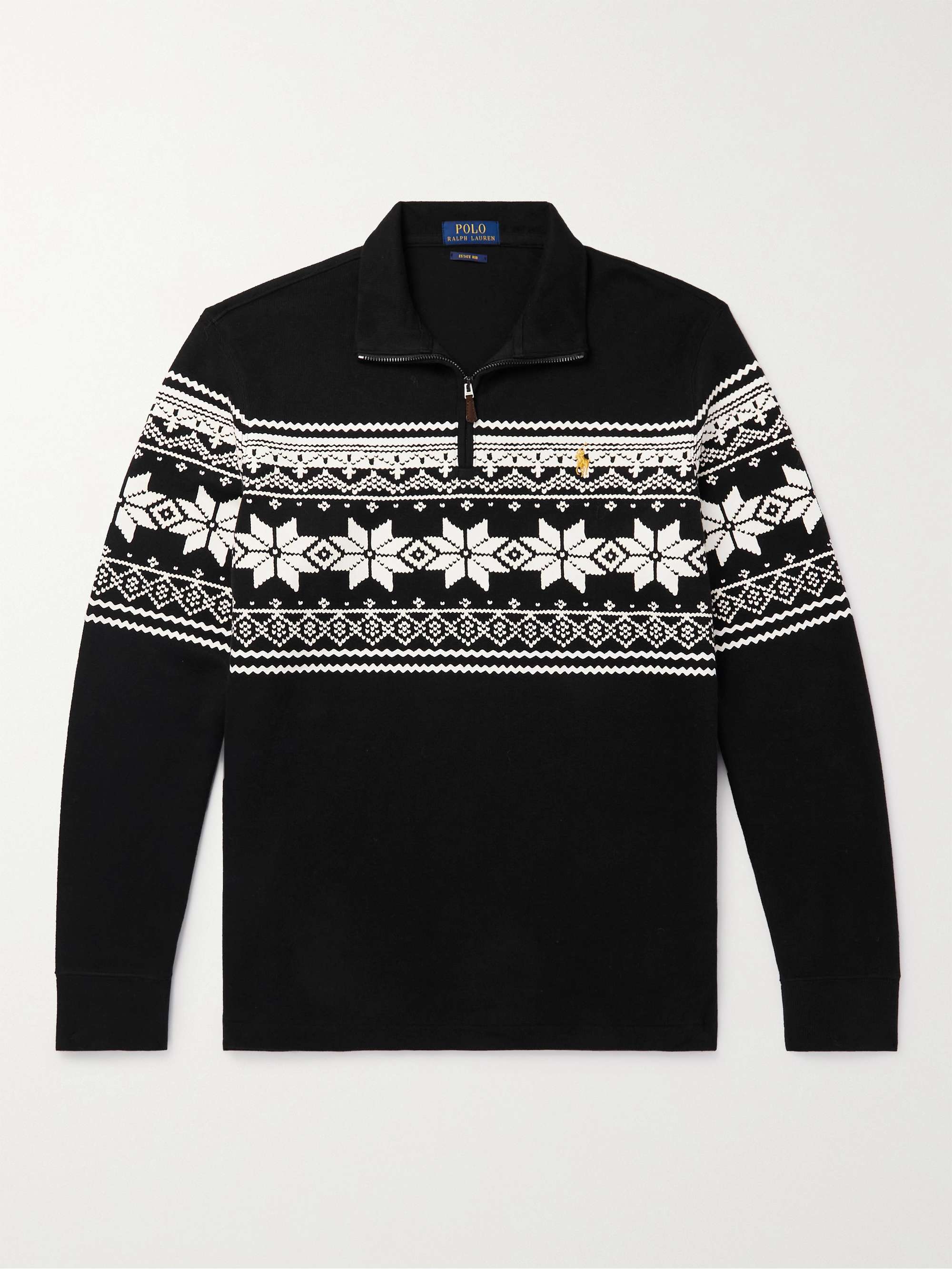 Black Printed Cotton-Jersey Half-Zip Sweatshirt | POLO RALPH LAUREN | MR  PORTER