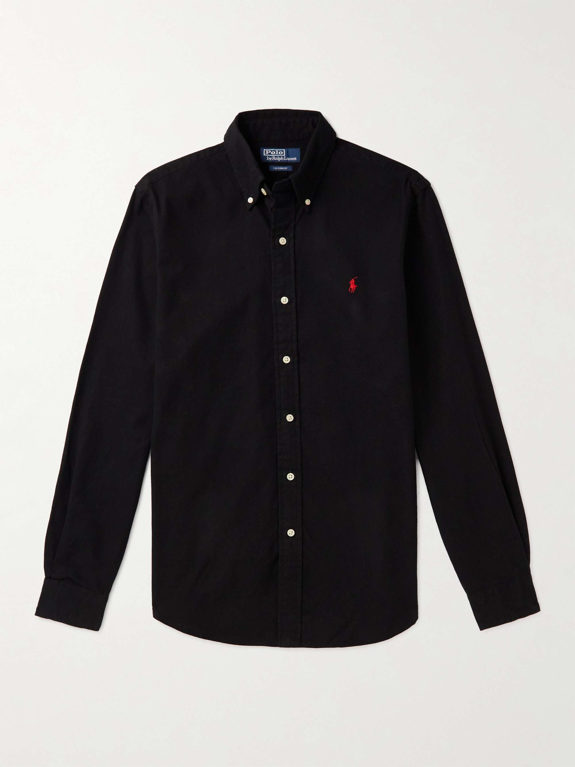 Black Button-Down Collar Logo-Embroidered Cotton-Flannel Shirt | POLO RALPH  LAUREN | MR PORTER