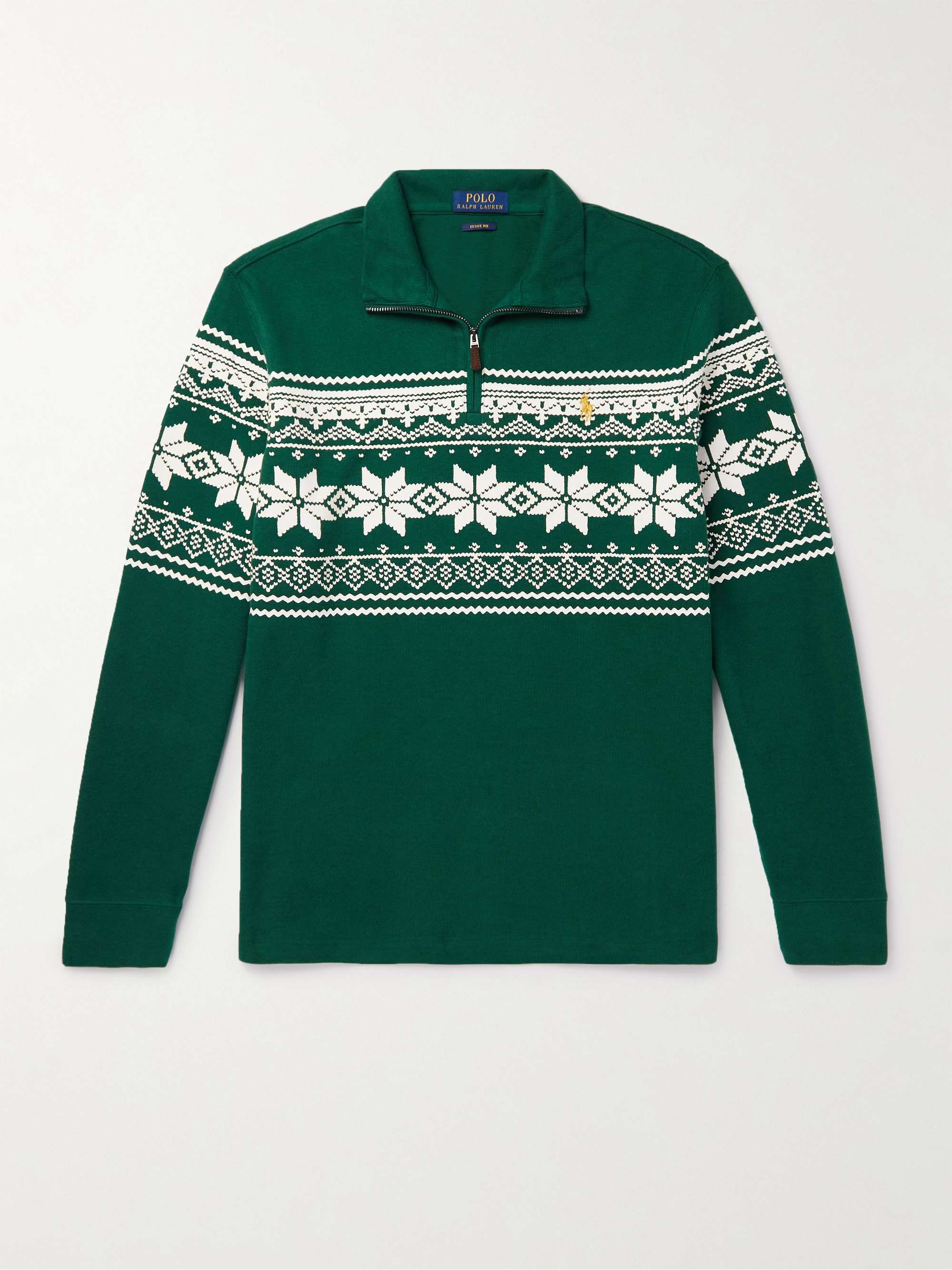 Green Printed Cotton-Jersey Half-Zip Sweatshirt | POLO RALPH LAUREN | MR  PORTER