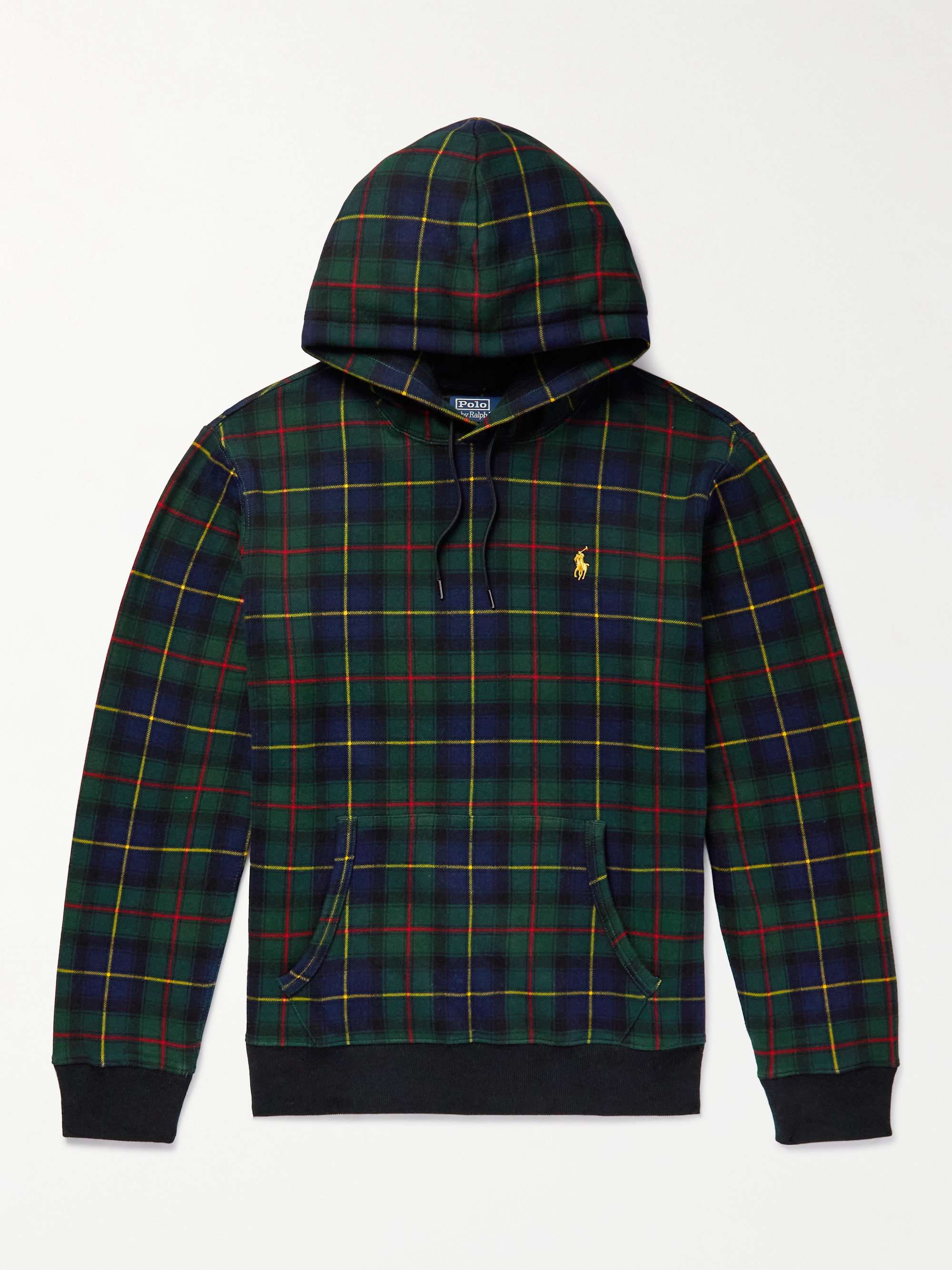 Multi Logo-Embroidered Checked Cotton-Blend Jersey Hoodie | POLO RALPH  LAUREN | MR PORTER