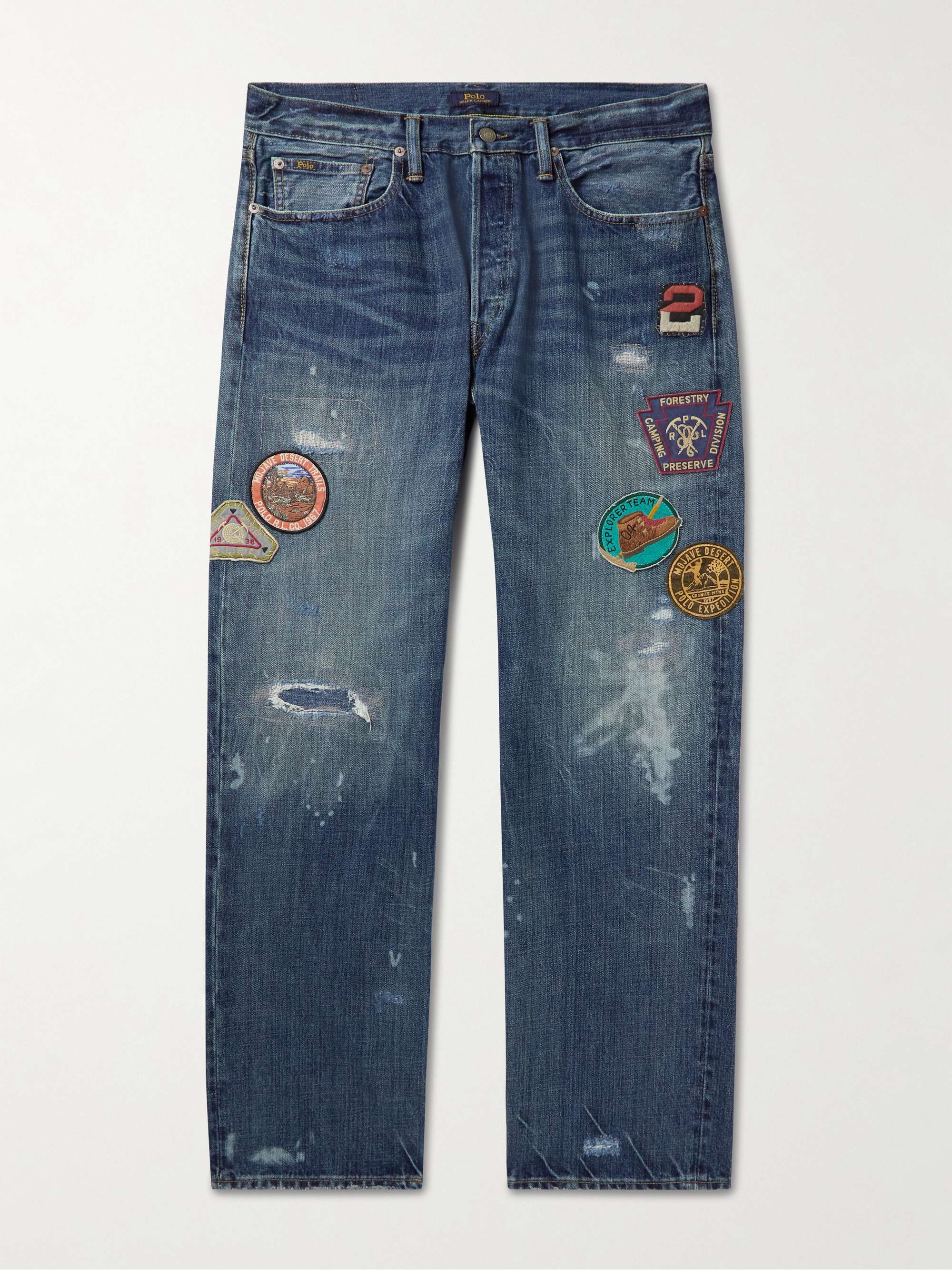 POLO RALPH LAUREN Straight-Leg Appliquéd Distressed Jeans | MR PORTER