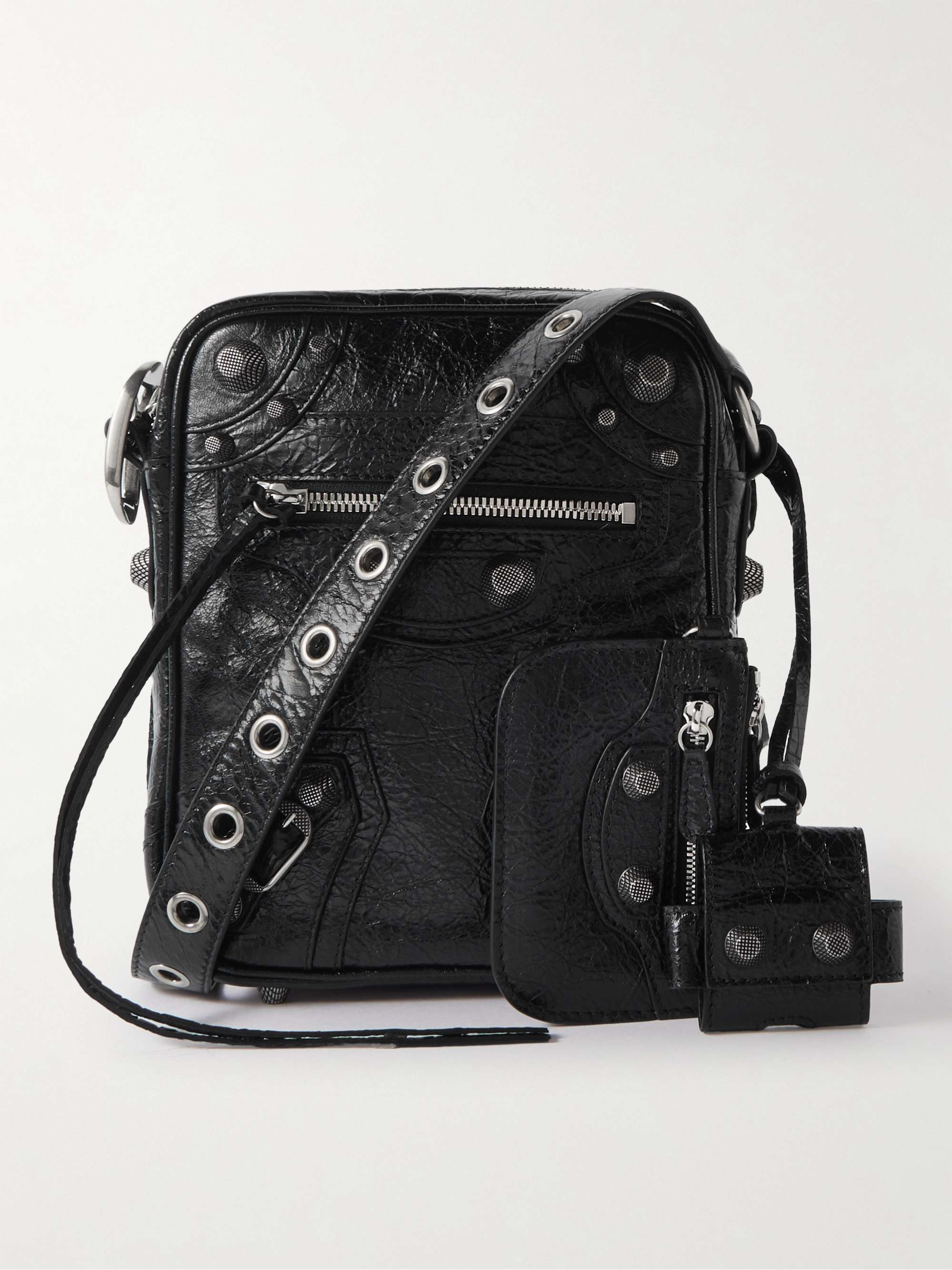 BALENCIAGA Le Cagole Embellished Textured-Leather Messenger Bag | MR PORTER