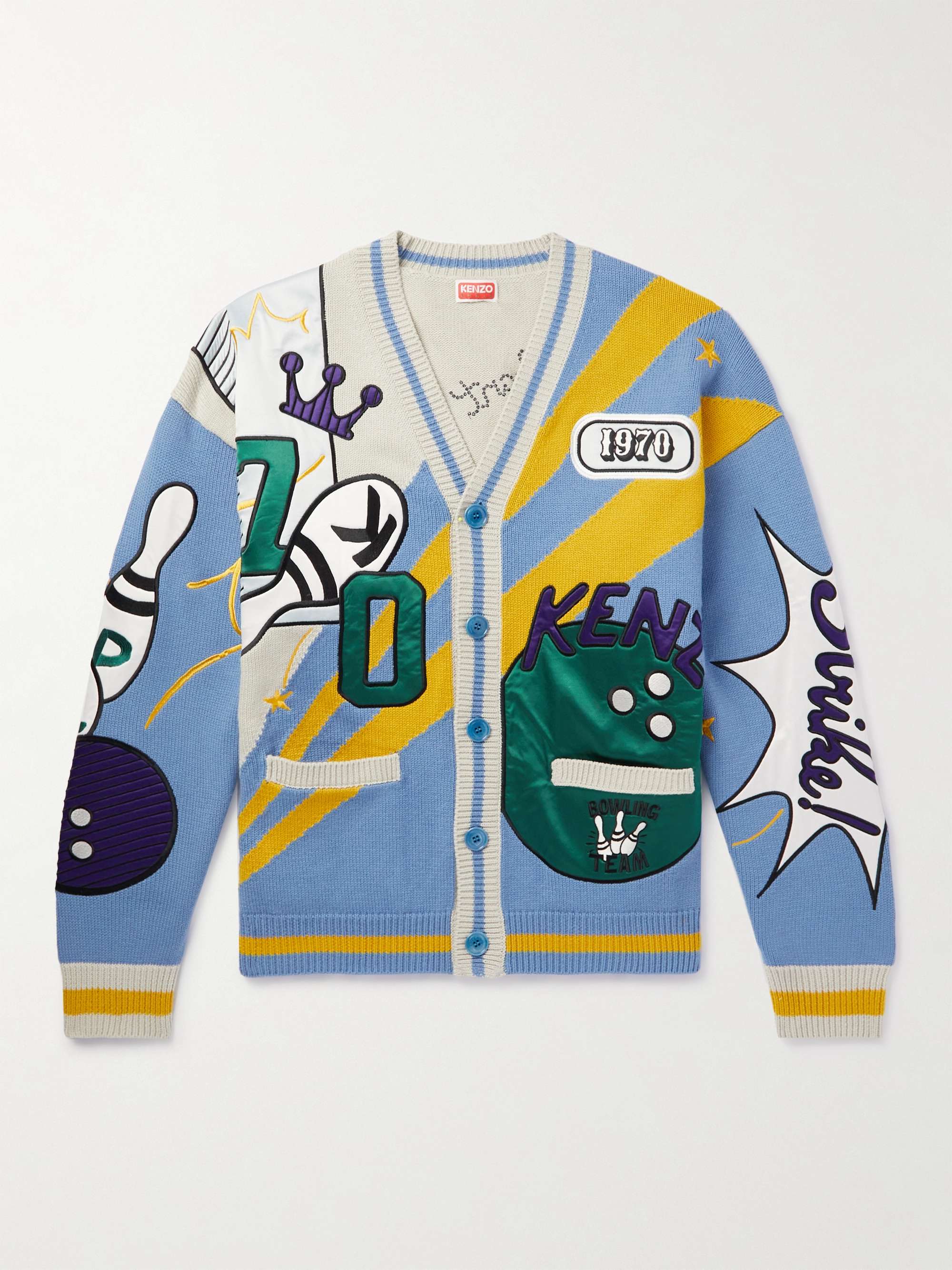 KENZO Bowling Animal Patchwork Merino Wool and Cotton-Blend Cardigan for  Men | MR PORTER